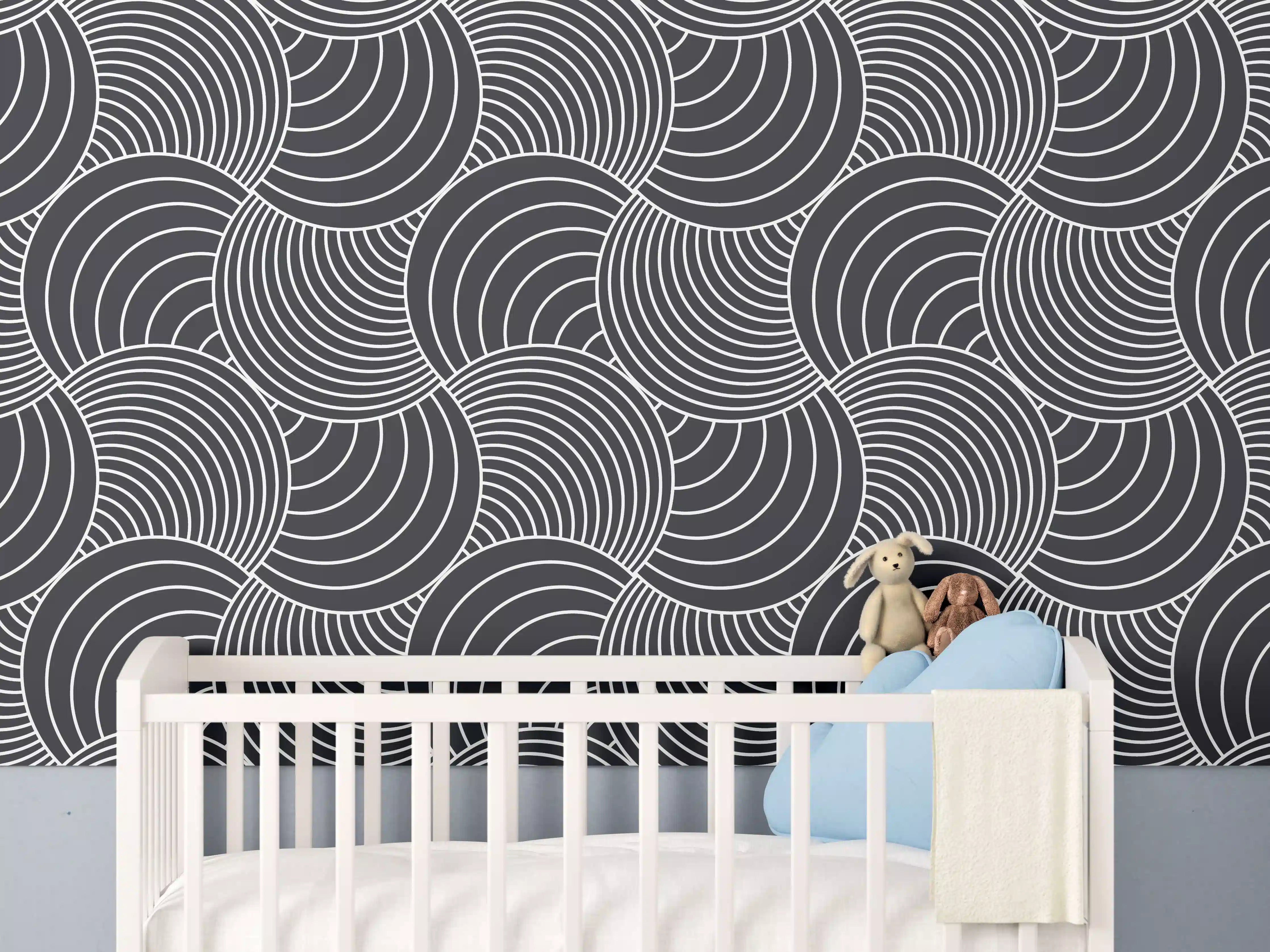 Babyzimmer Wandgestaltung - Moderne Wasserwelle mit Grau-Details