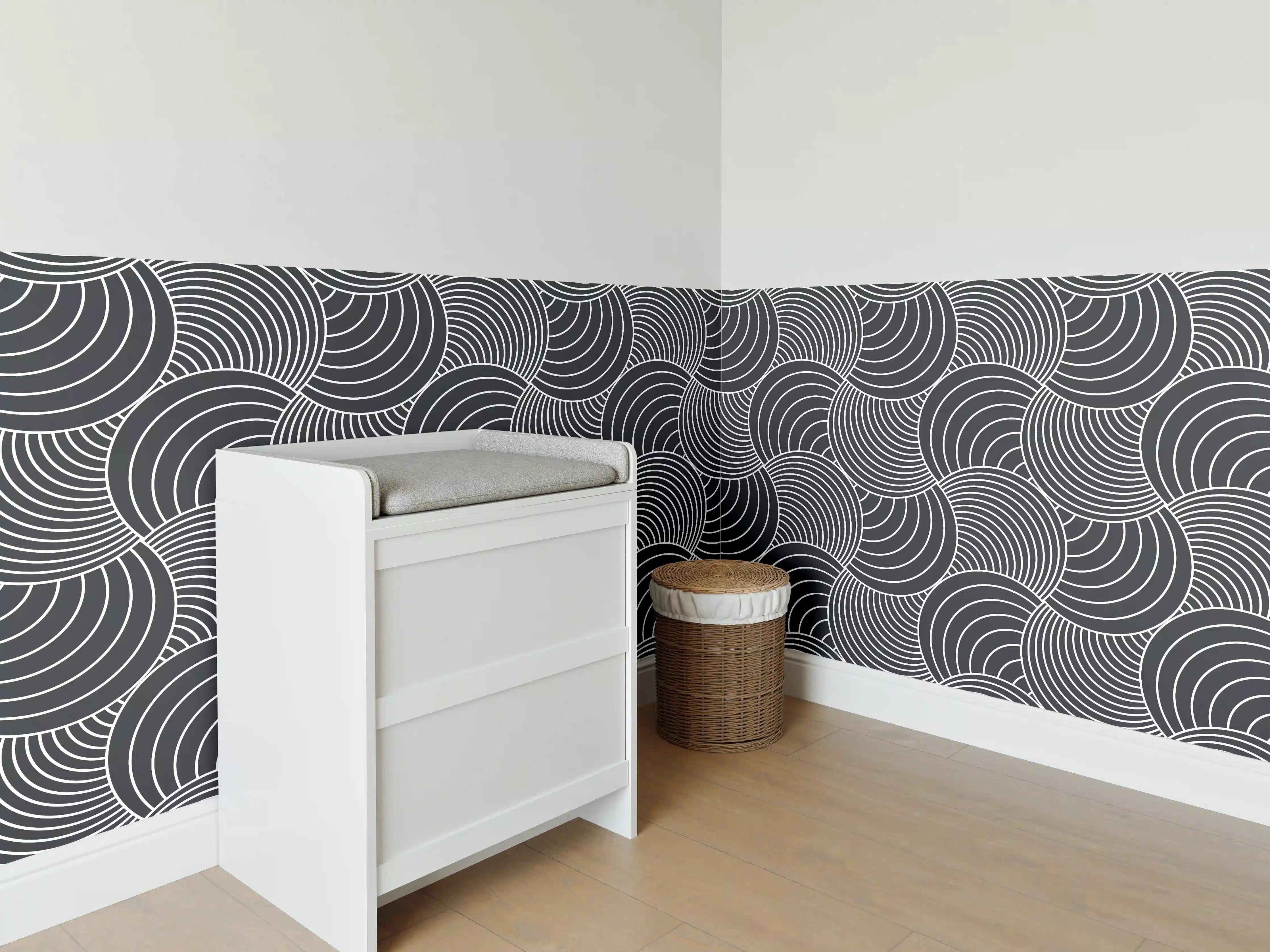 Babyzimmer Wandgestaltung - Moderne Wasserwelle mit Grau-Details