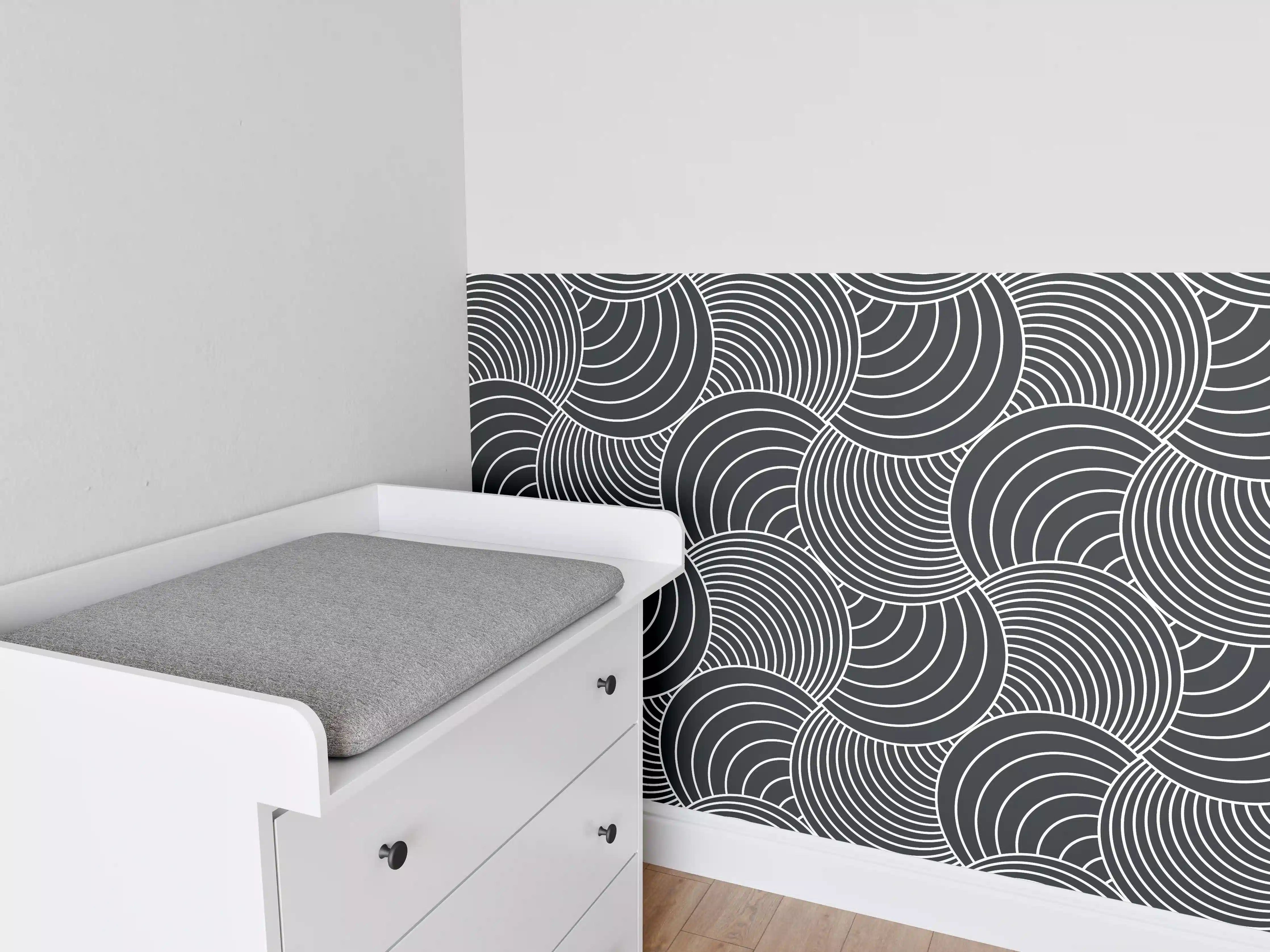 Babyzimmer Wandgestaltung - Moderne Wasserwelle mit Grau-Details
