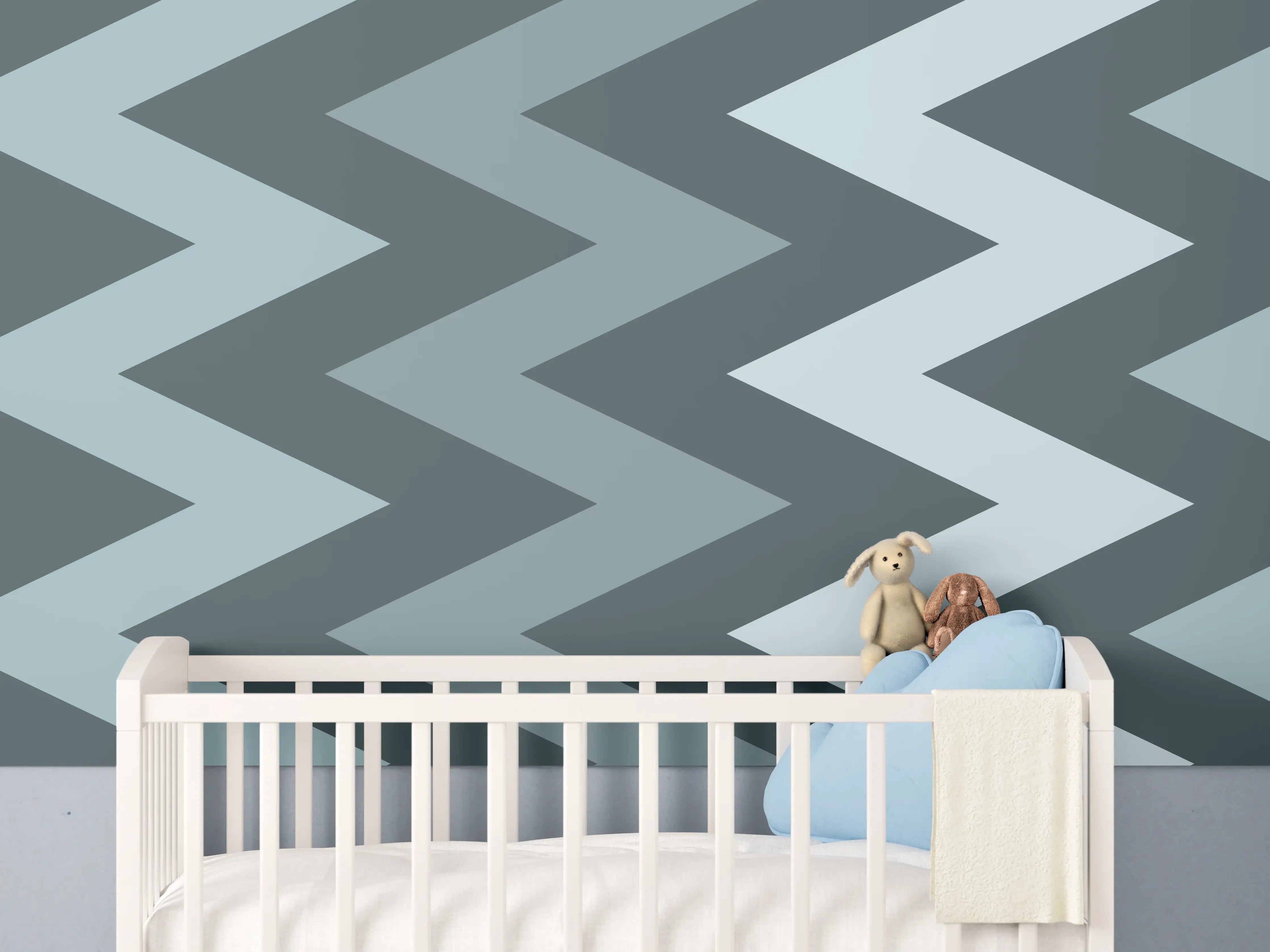 Babyzimmer Wandgestaltung - Moderne Zickzack-Wandgestaltung in Grautönen
