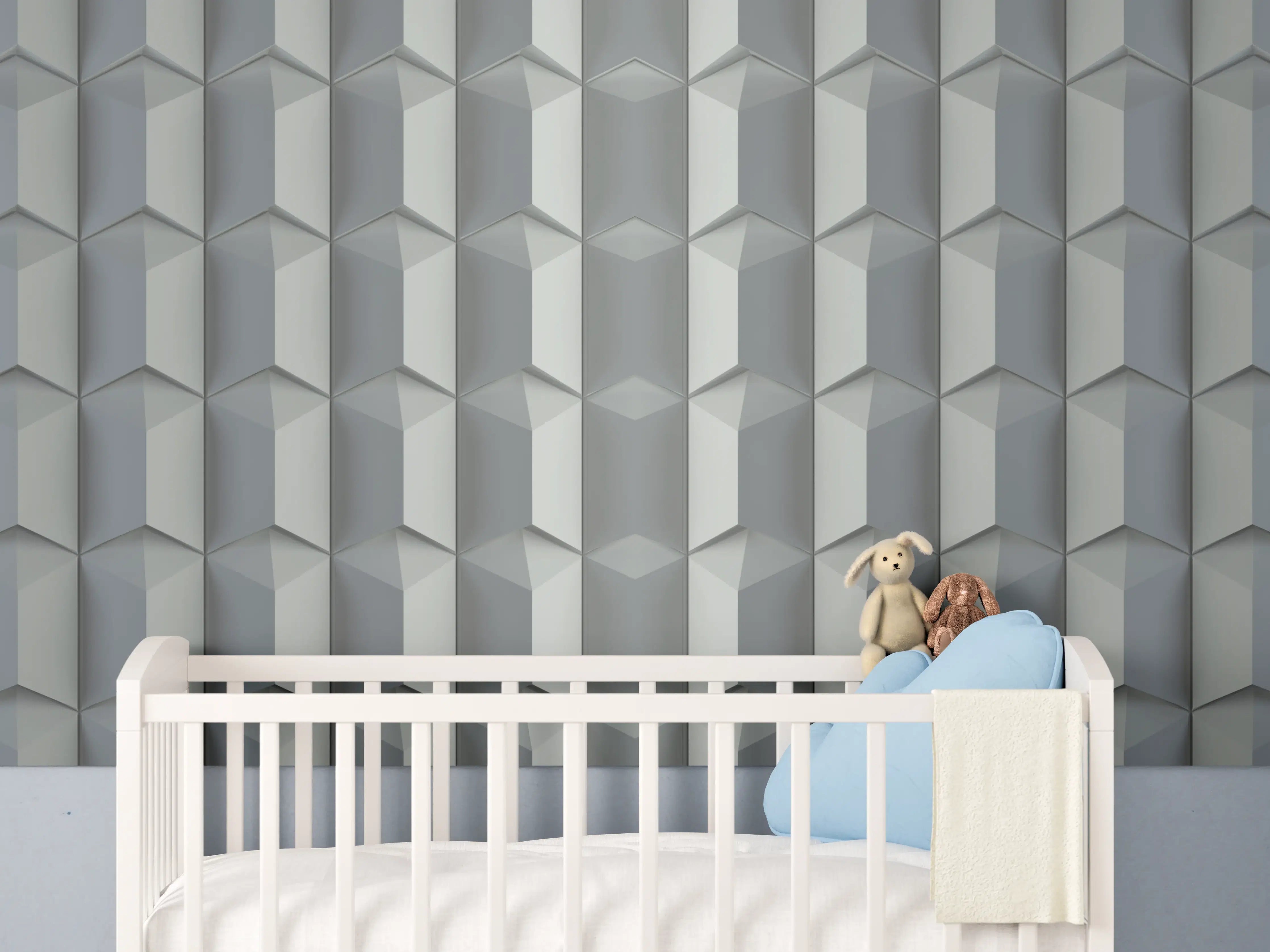 Babyzimmer Wandgestaltung - Moderne dreidimensionale Wandgestaltung in Grau