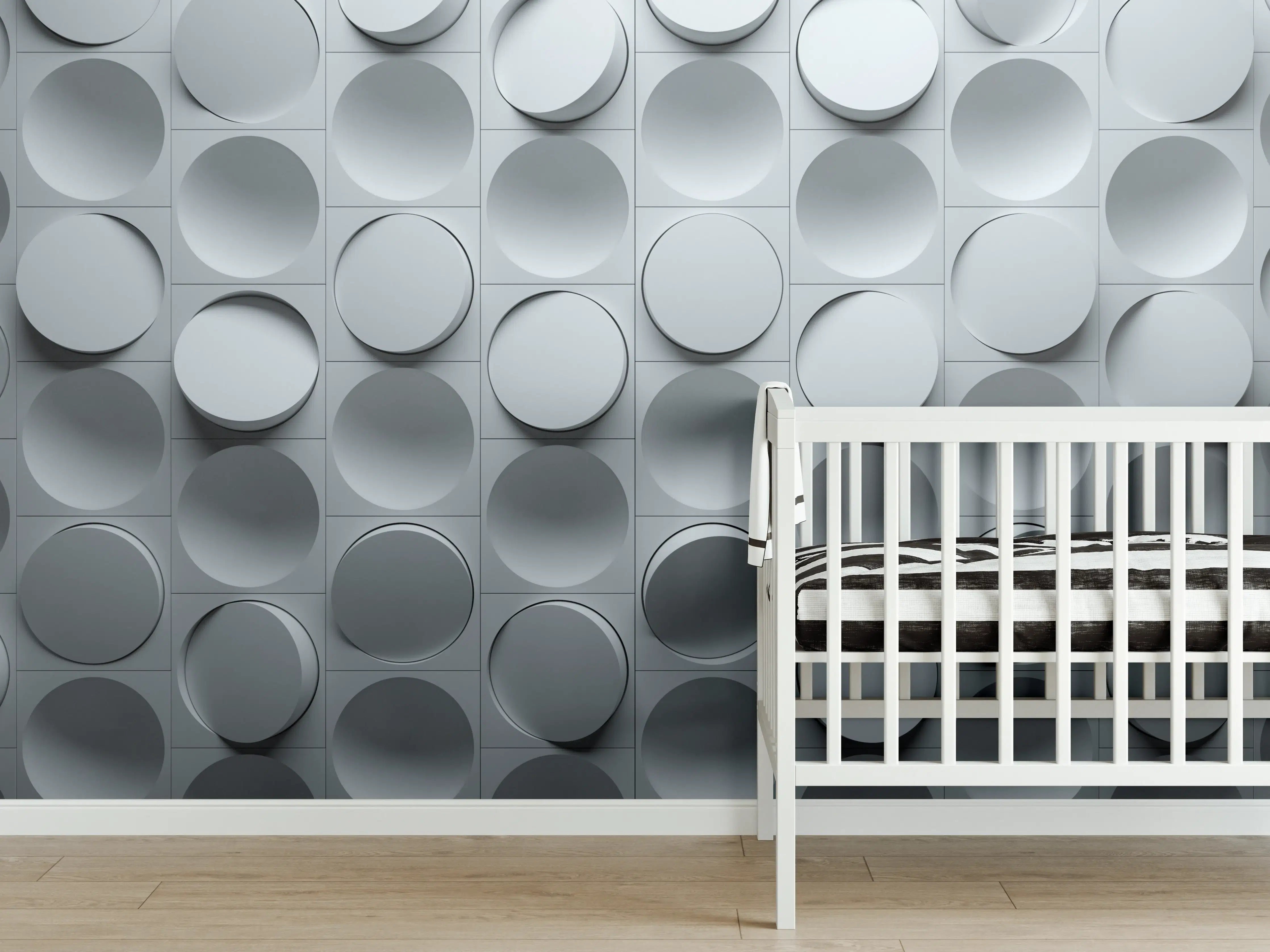 Babyzimmer Wandgestaltung - Moderne graue Zylinder-Wandgestaltung