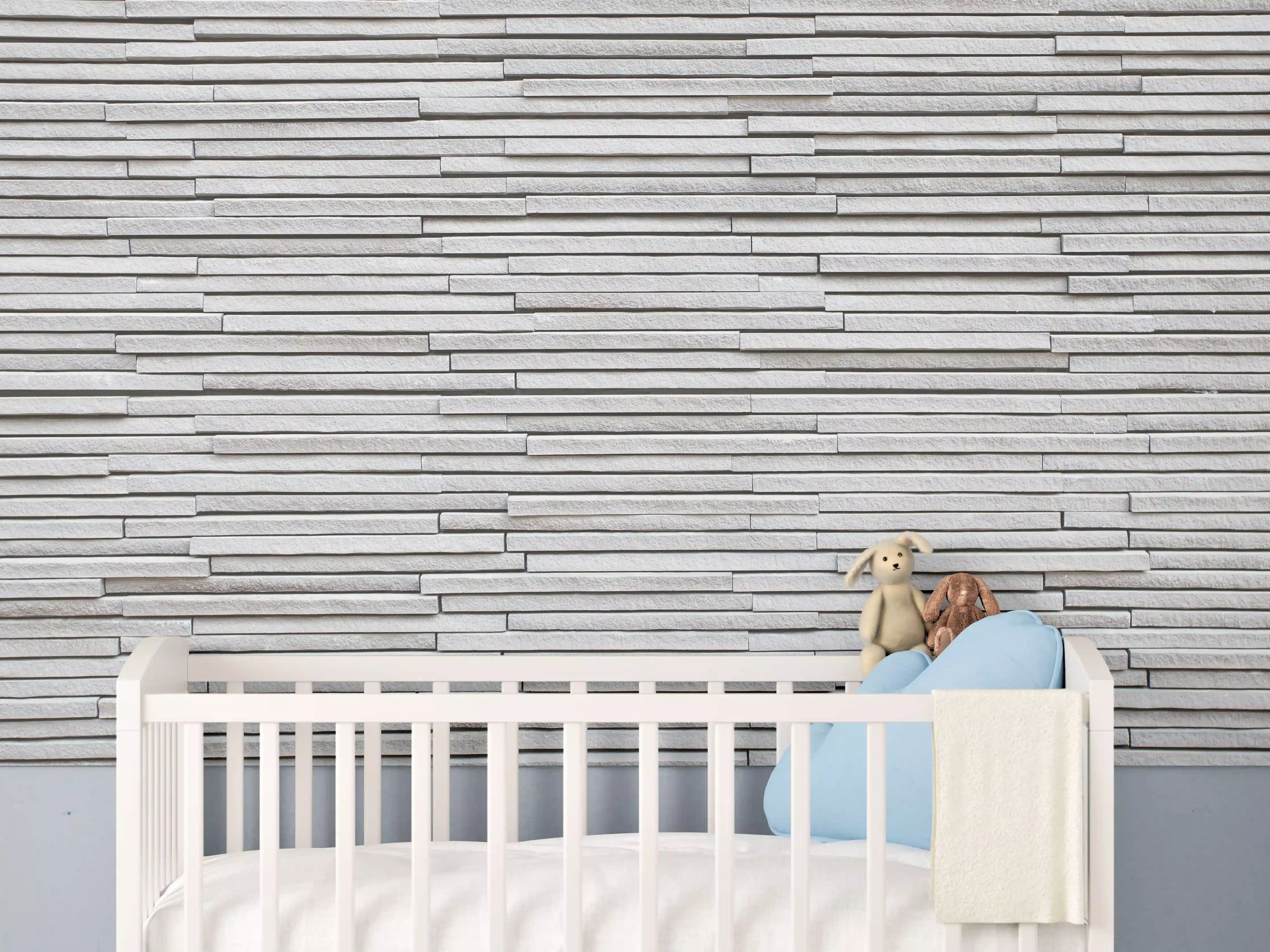 Babyzimmer Wandgestaltung - Moderne helle Steinwand