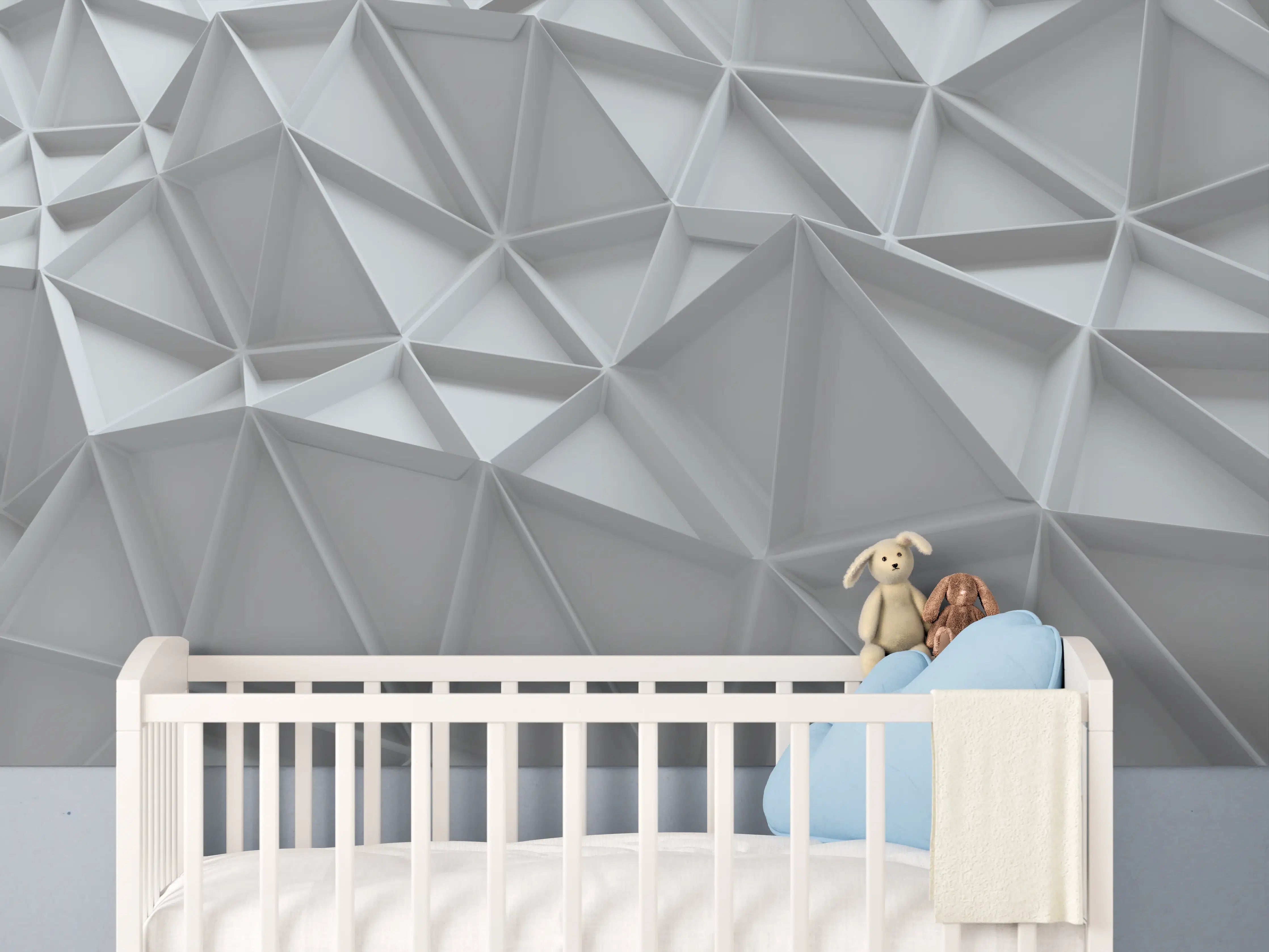 Babyzimmer Wandgestaltung - Moderne weiße 3D-Wandgestaltung mit geometrischen Mustern