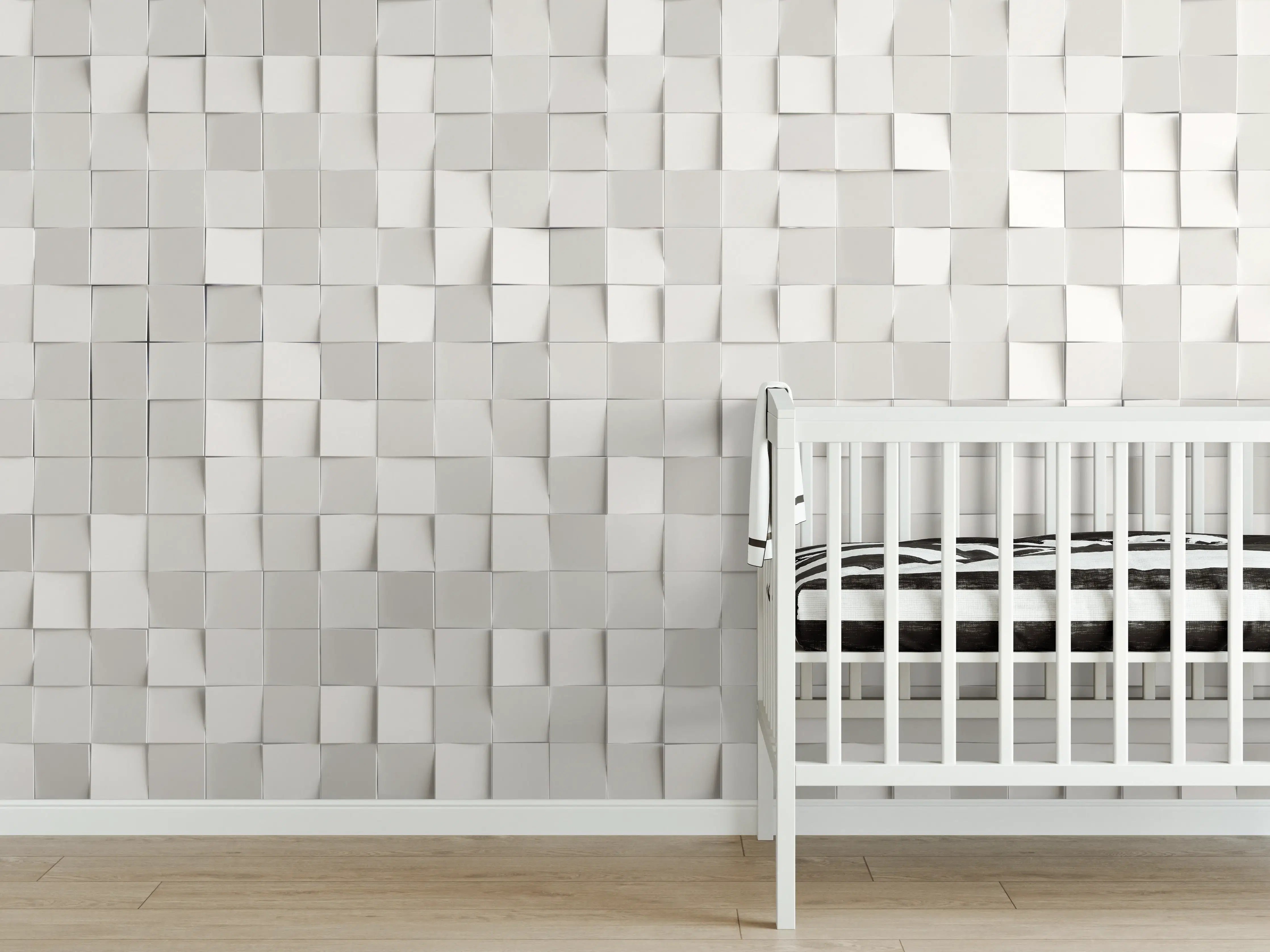 Babyzimmer Wandgestaltung - Moderne weiße 3D-Wandpaneele mit geometrischem Muster