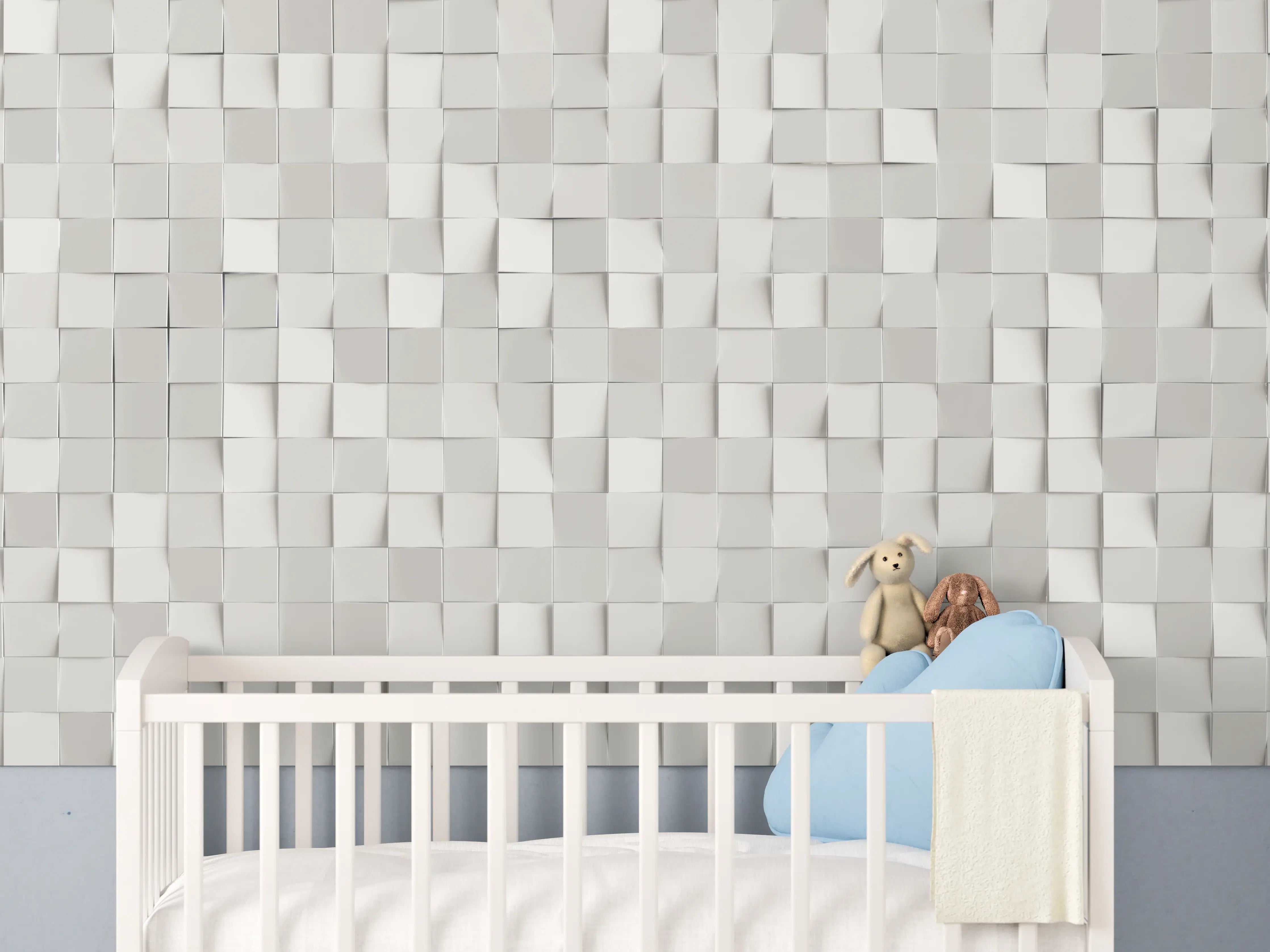 Babyzimmer Wandgestaltung - Moderne weiße 3D-Wandpaneele mit geometrischem Muster