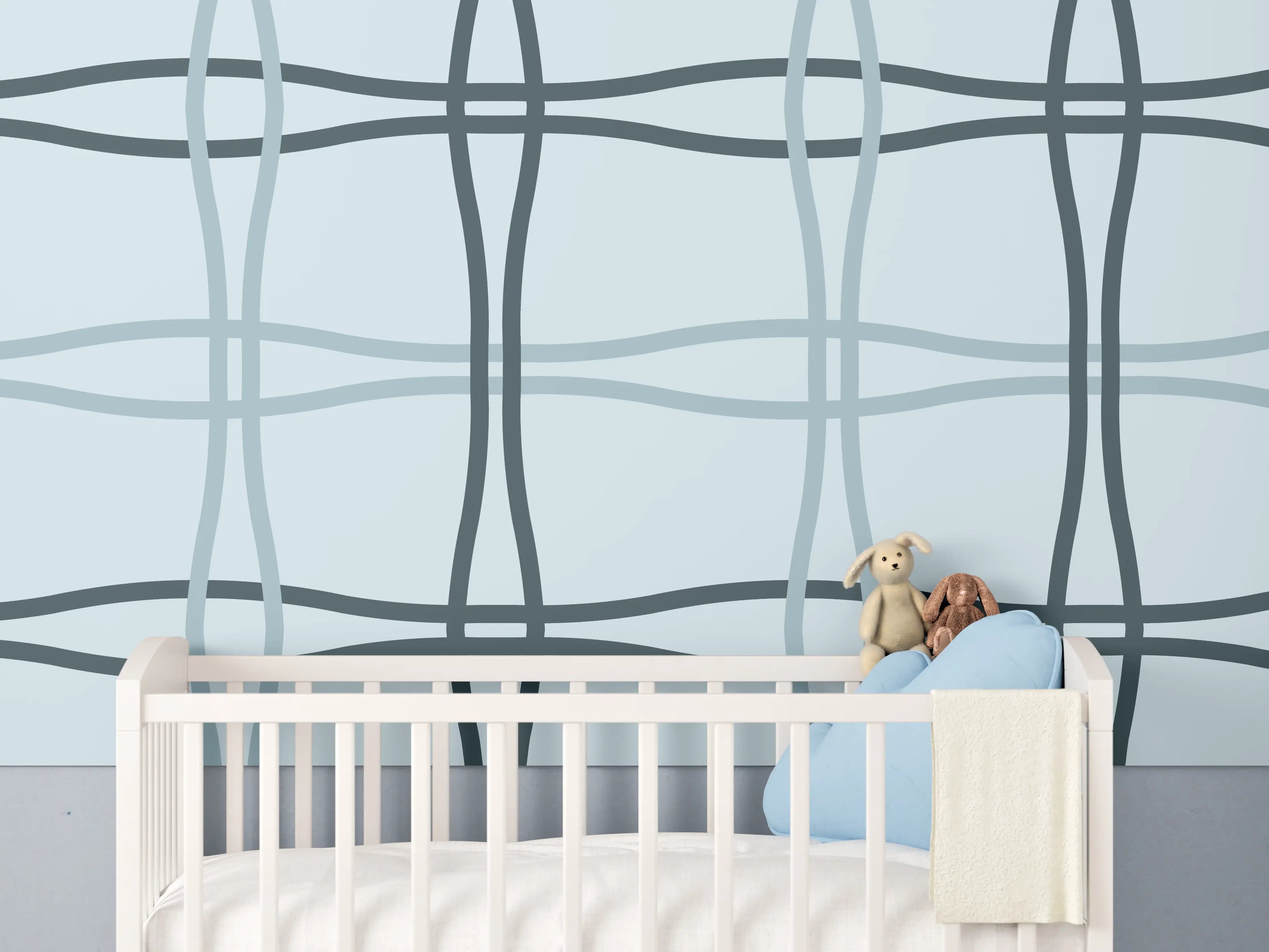 Babyzimmer Wandgestaltung - Moderne, dezente Wandgestaltung mit Grau- und Blautönen