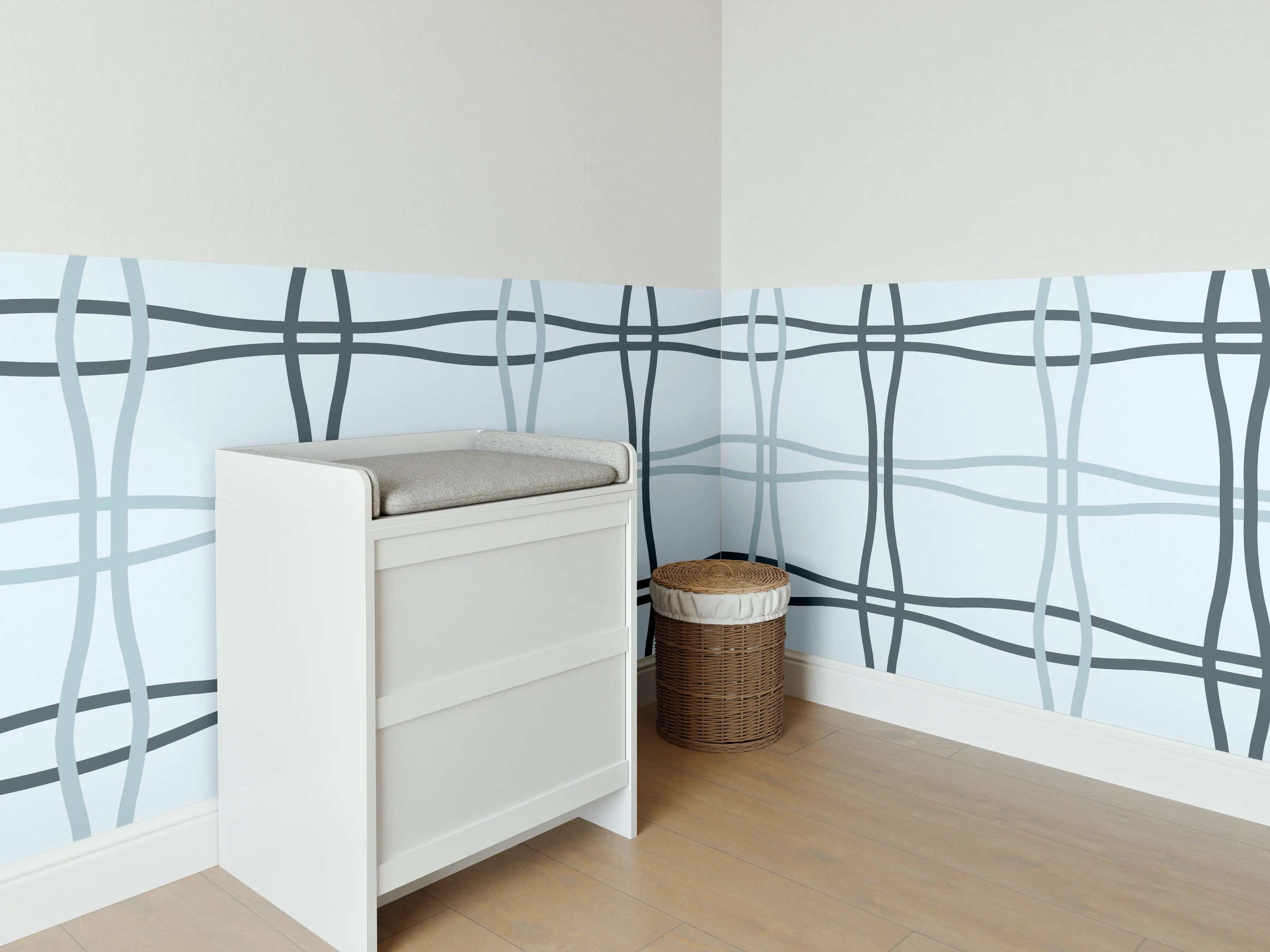 Babyzimmer Wandgestaltung - Moderne, dezente Wandgestaltung mit Grau- und Blautönen
