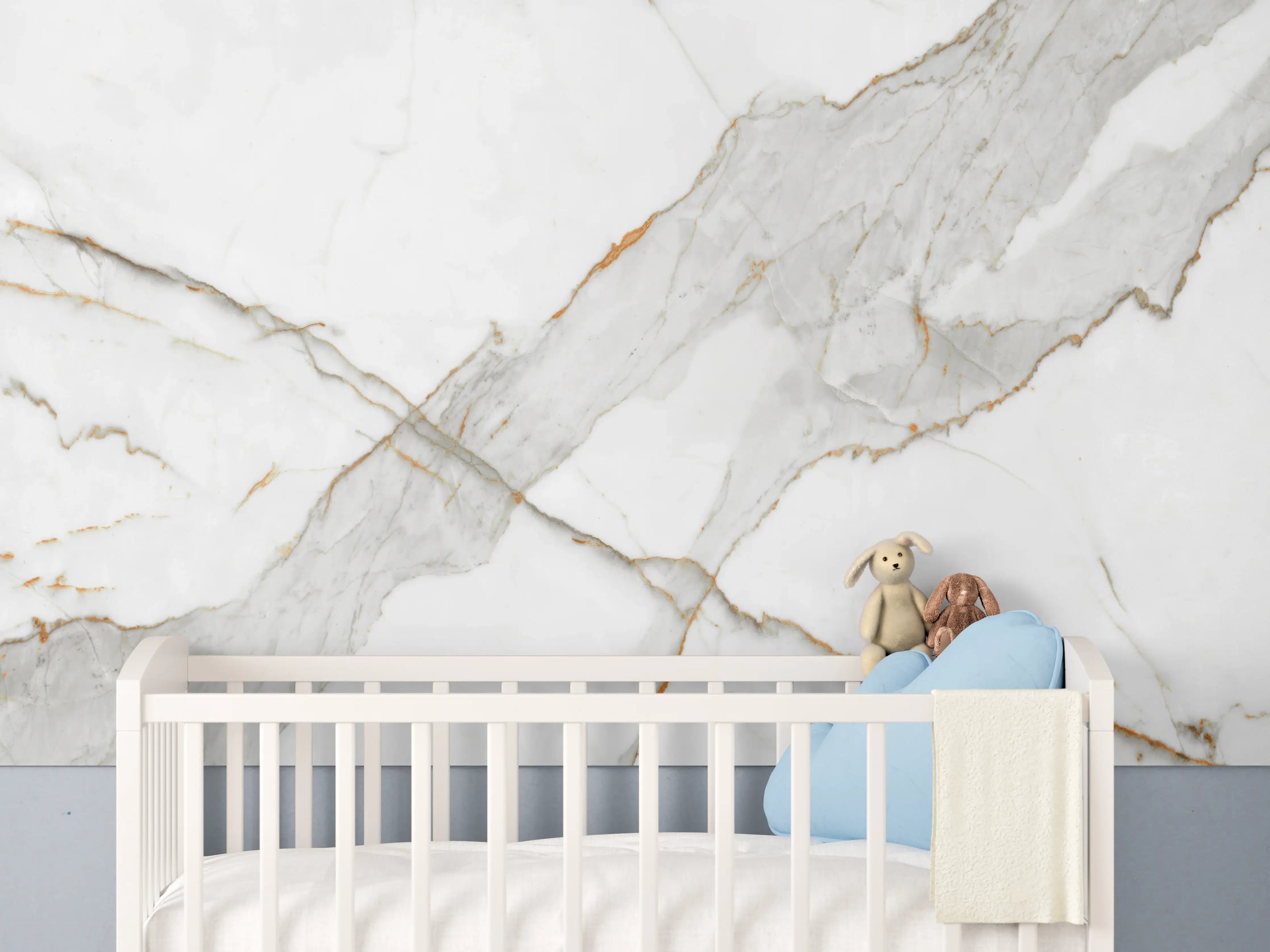 Babyzimmer Wandgestaltung - Moderner Weiß-Grauer Marmor