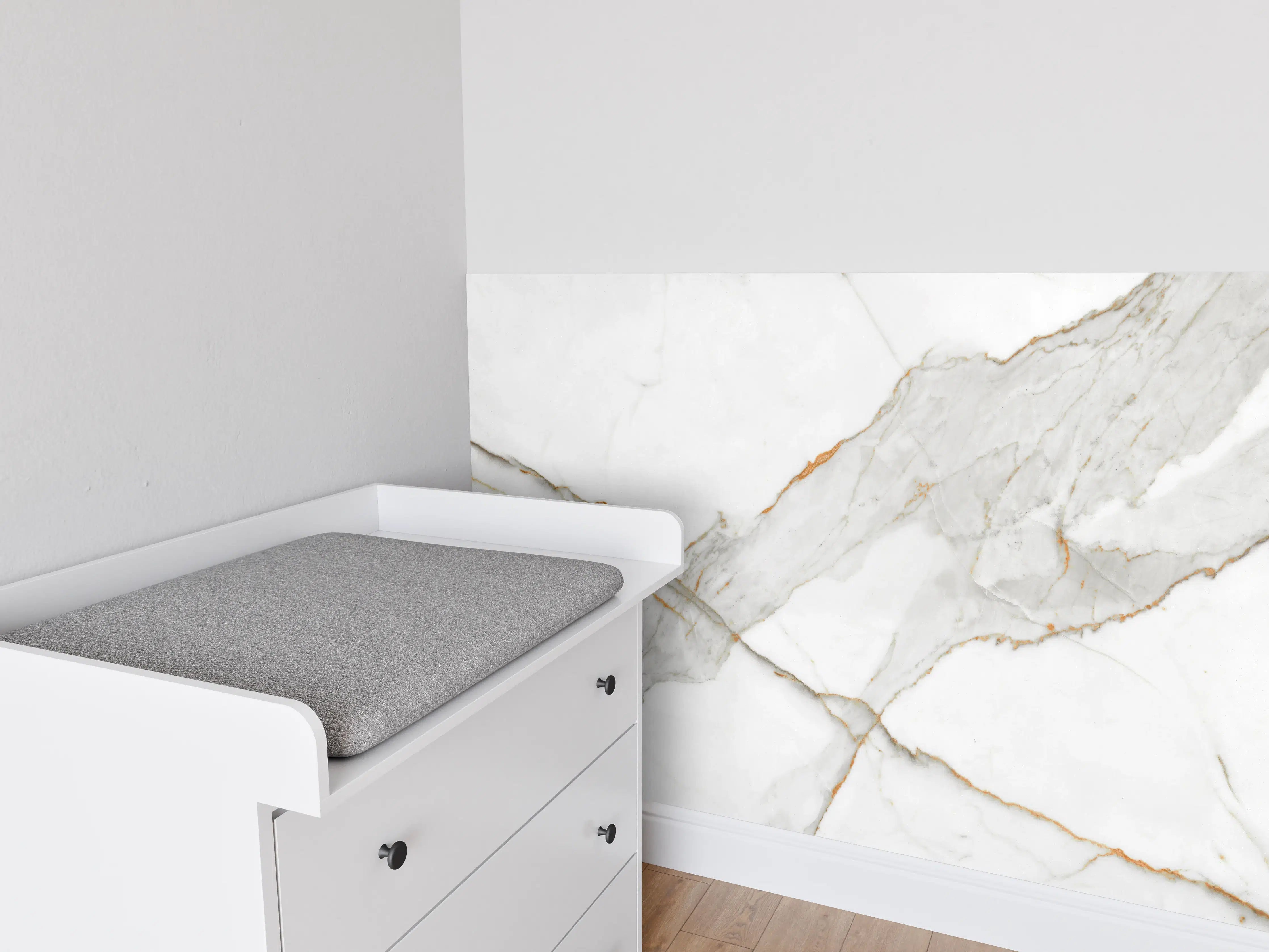Babyzimmer Wandgestaltung - Moderner Weiß-Grauer Marmor
