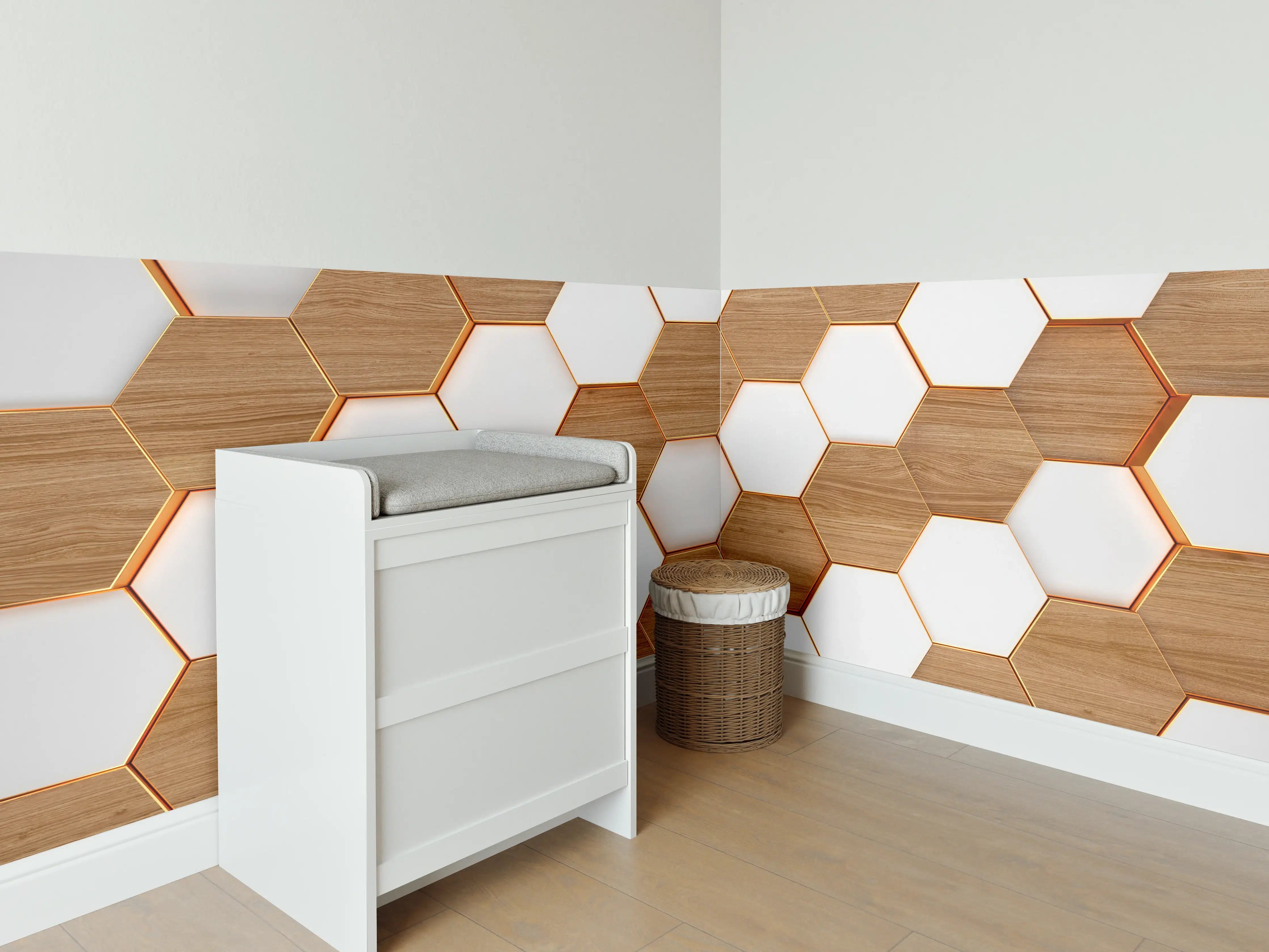 Babyzimmer Wandgestaltung - Modernes Hexagon Muster Weiß