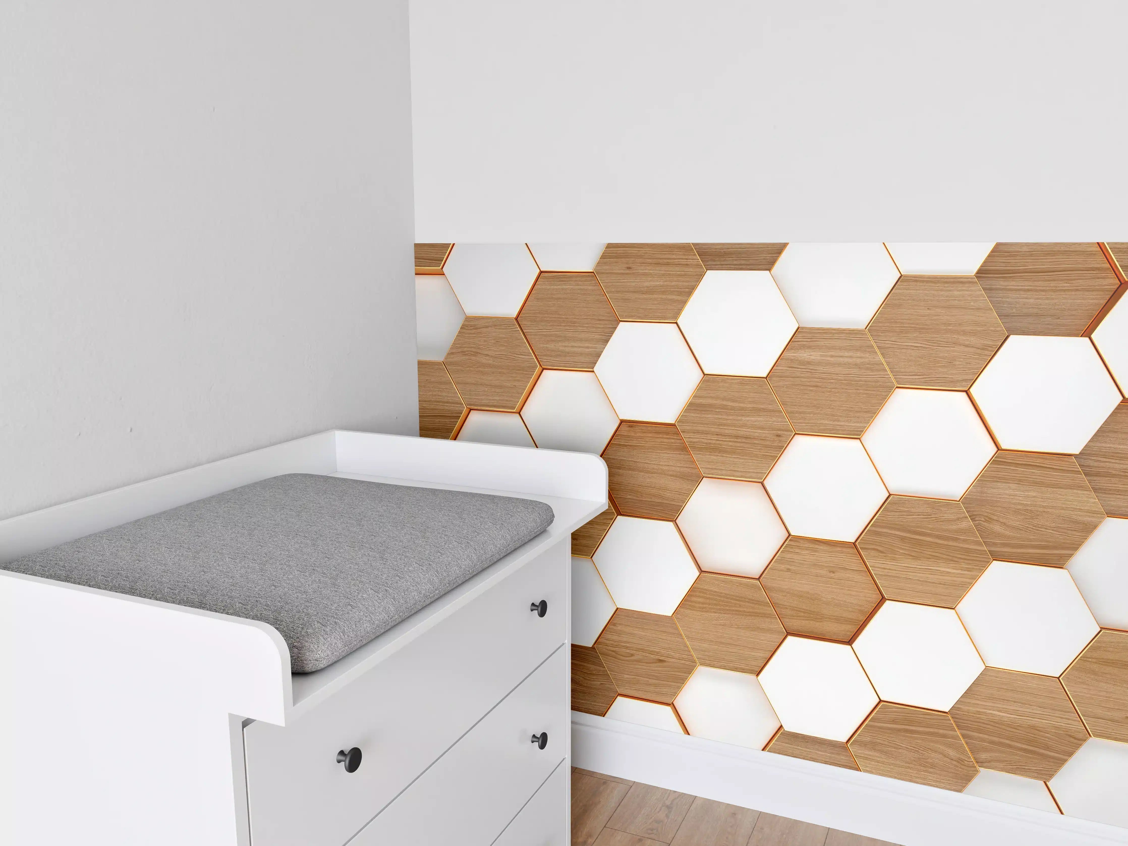 Babyzimmer Wandgestaltung - Modernes Hexagon Muster Weiß