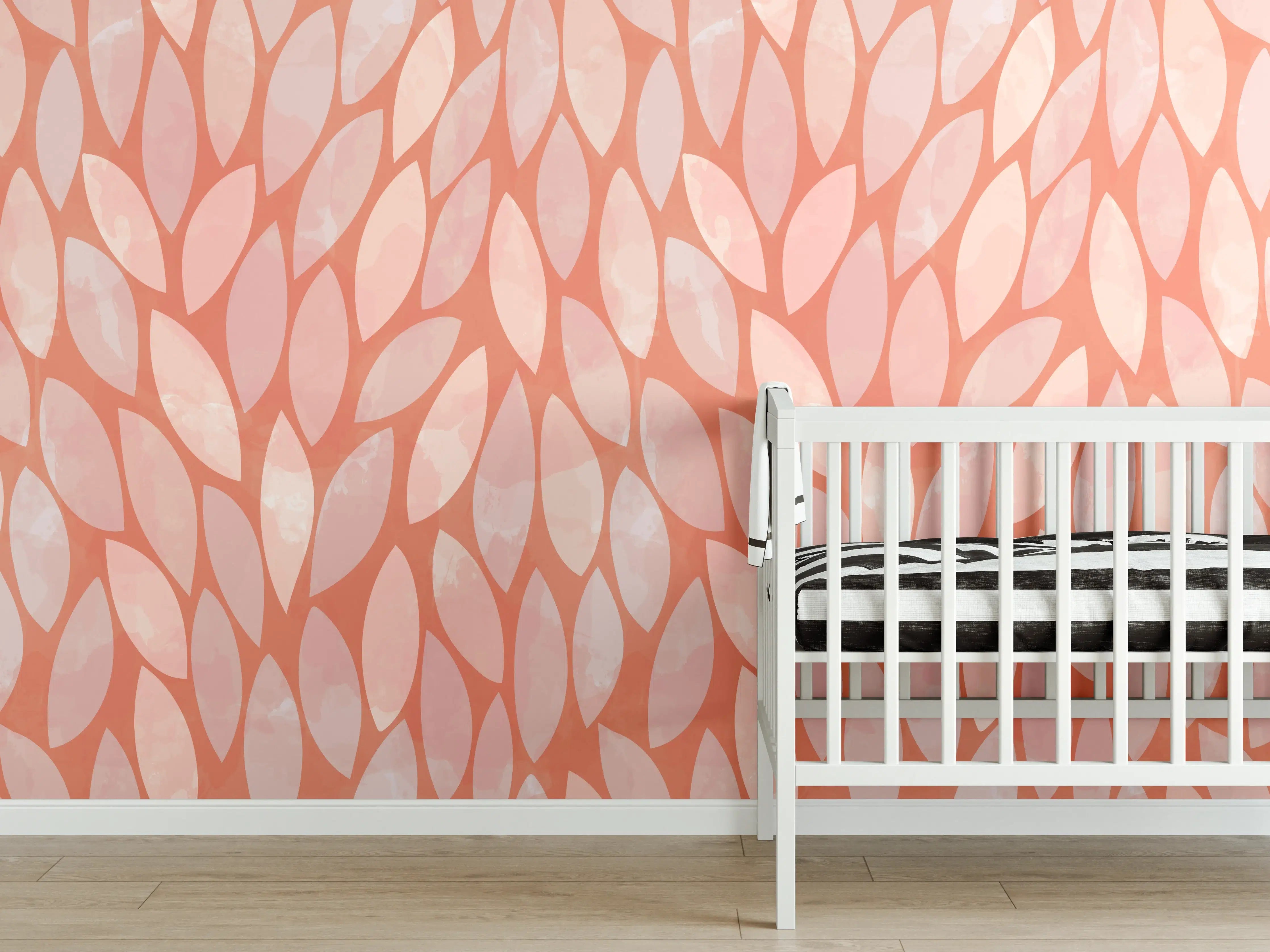 Babyzimmer Wandgestaltung - Modernes Roséblüten-Muster