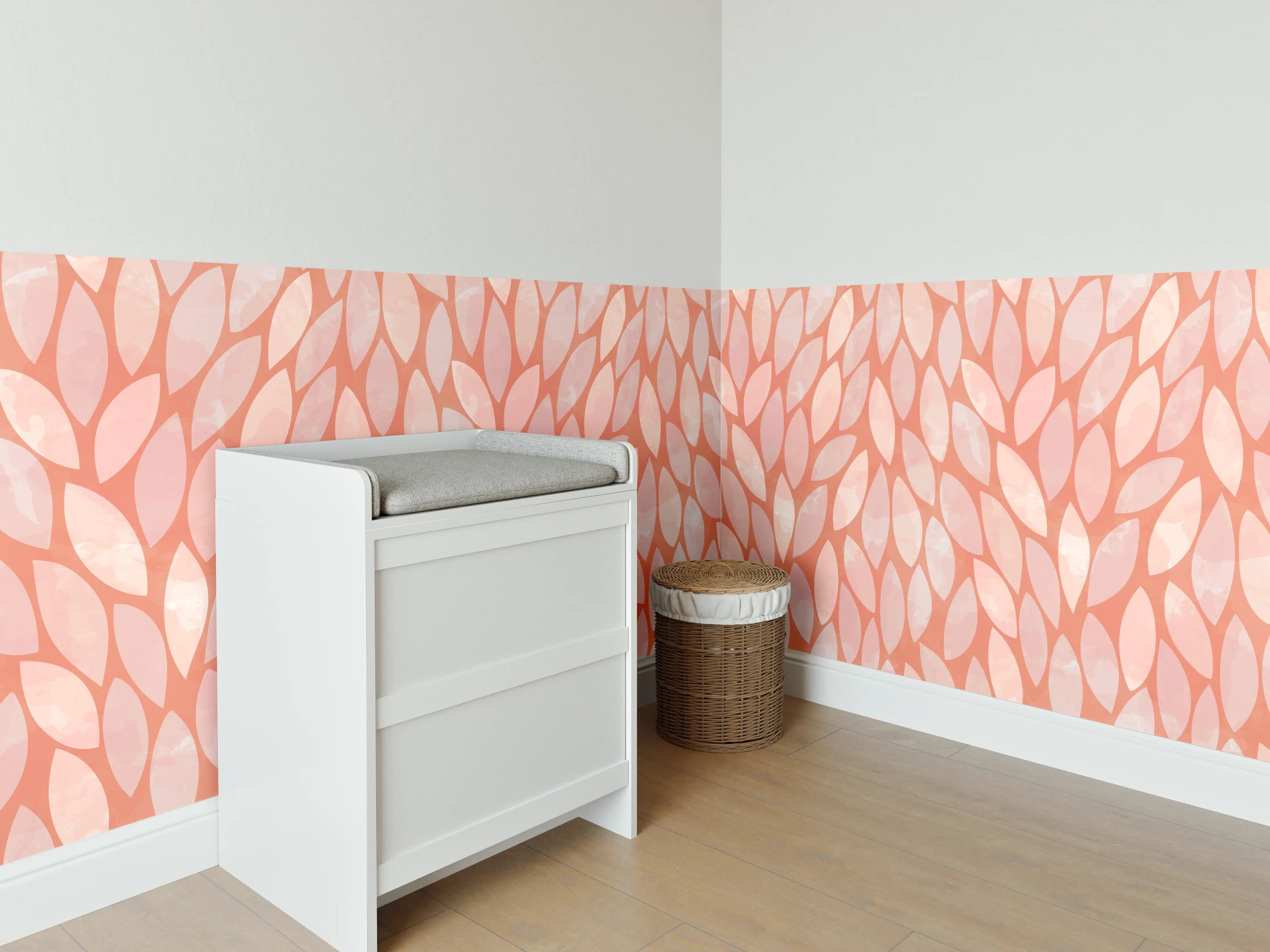Babyzimmer Wandgestaltung - Modernes Roséblüten-Muster