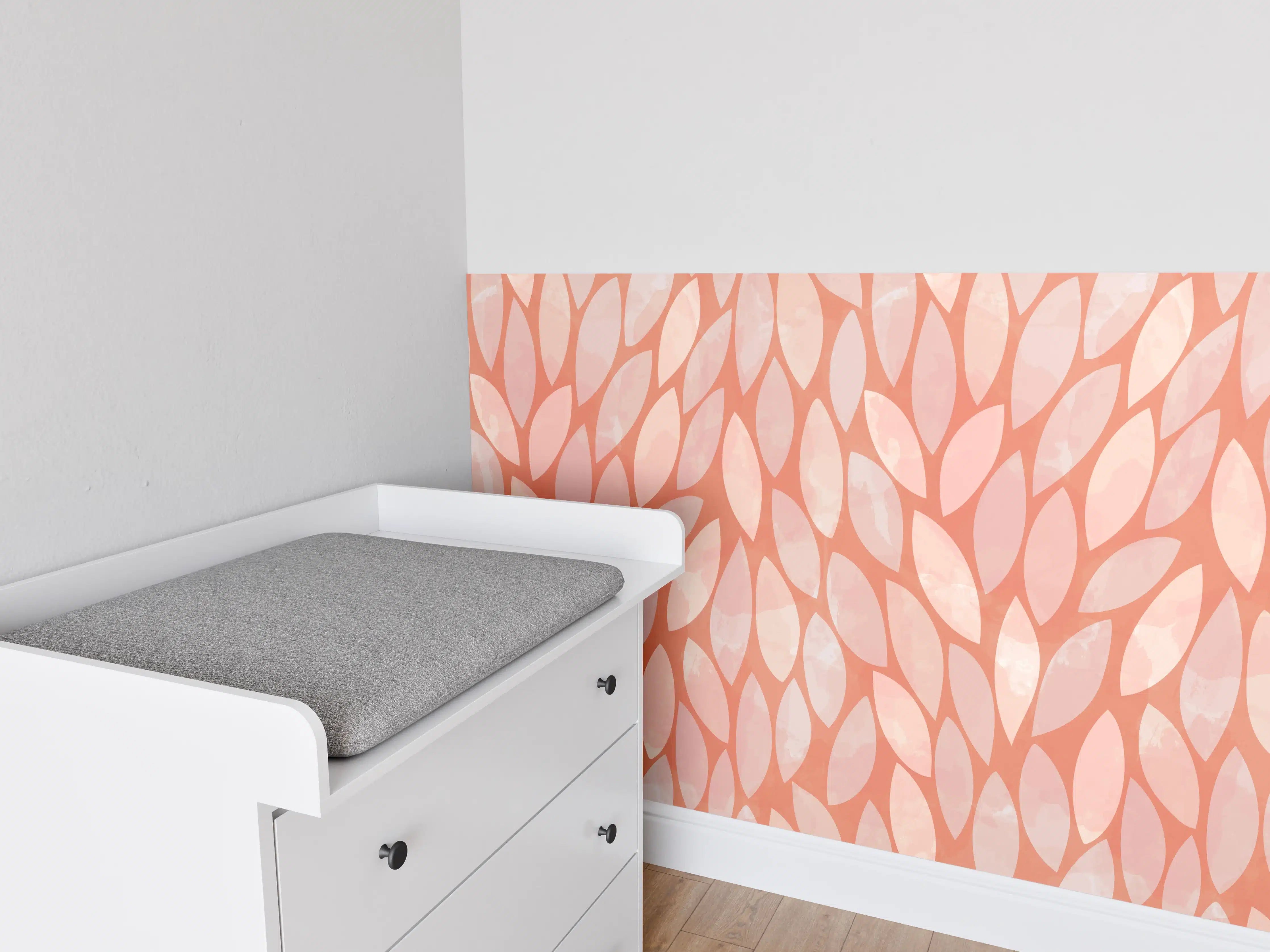 Babyzimmer Wandgestaltung - Modernes Roséblüten-Muster