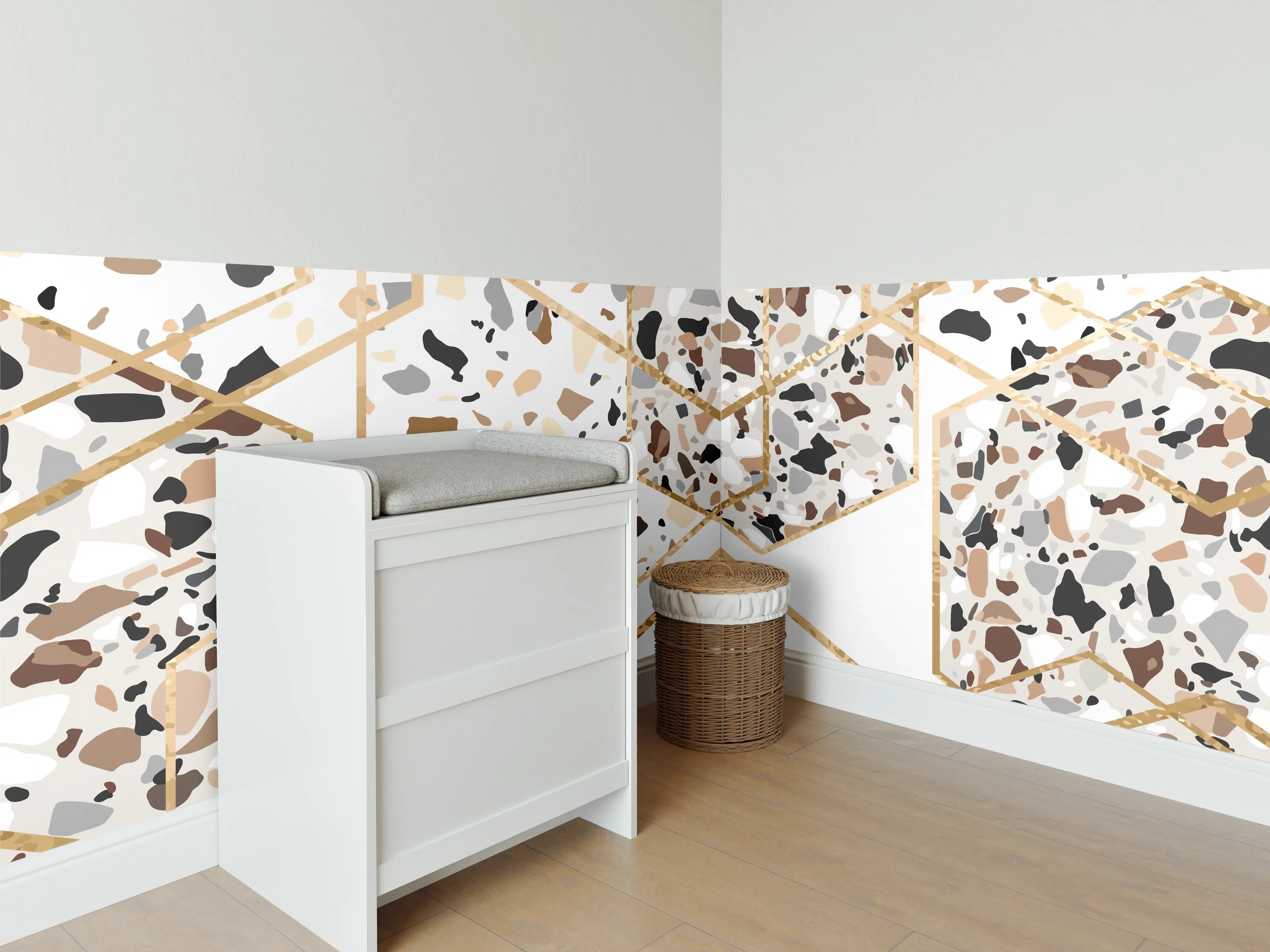 Babyzimmer Wandgestaltung - Modernes Terrazzo-Gold-Muster