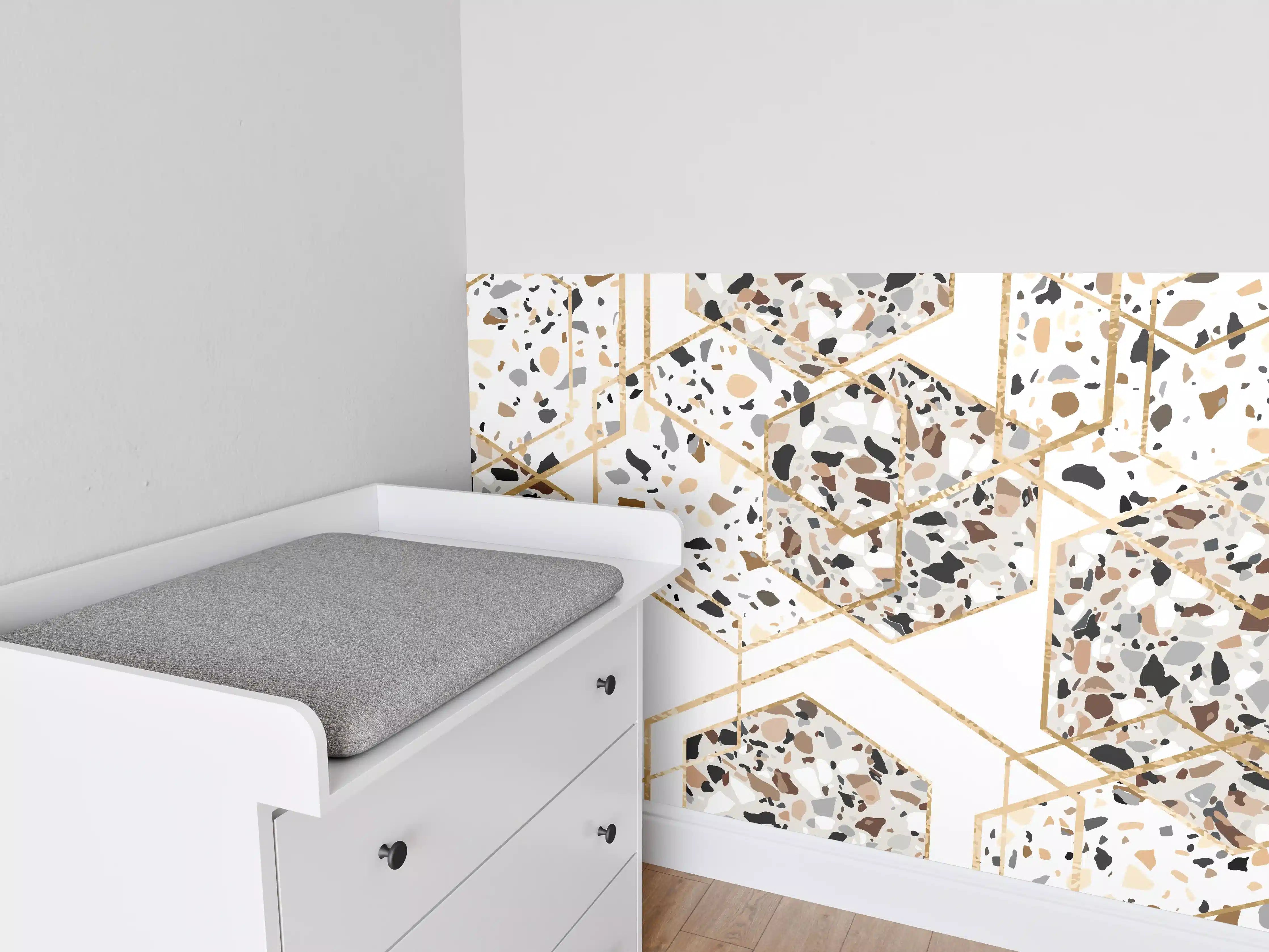 Babyzimmer Wandgestaltung - Modernes Terrazzo-Gold-Muster
