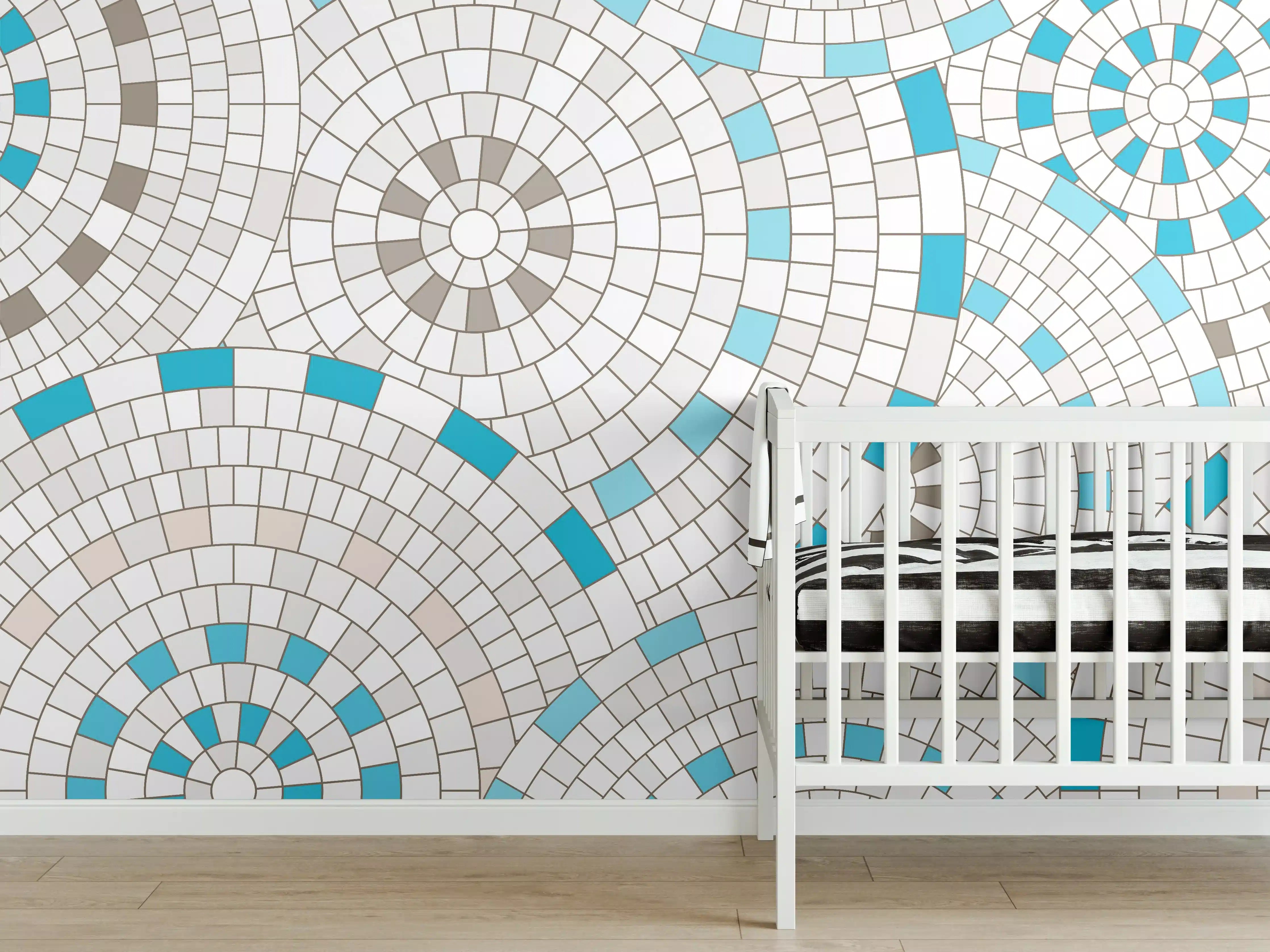 Babyzimmer Wandgestaltung - Modernes Weiß-Blau Mosaik-Design