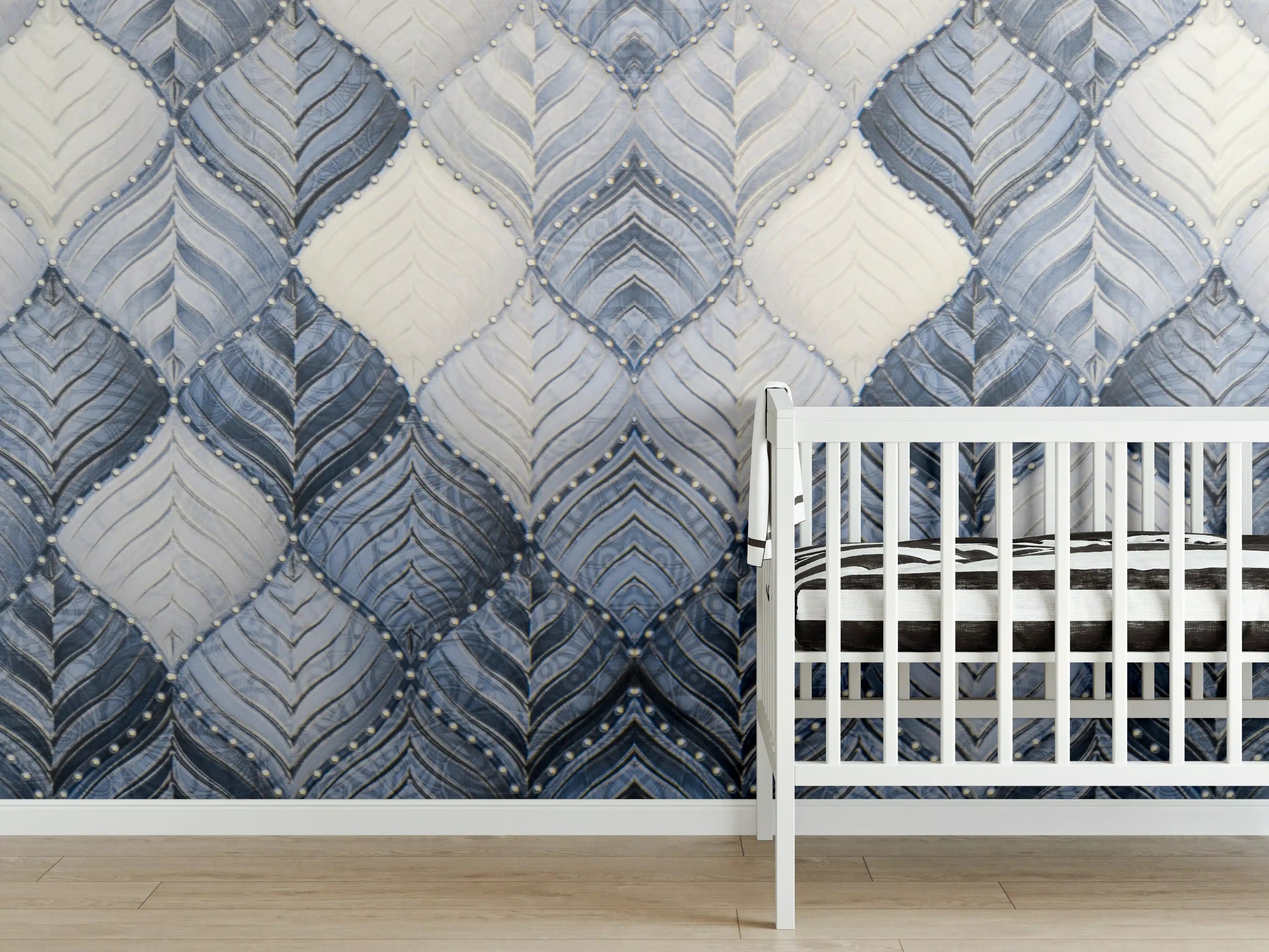 Babyzimmer Wandgestaltung - Modisches Denim-Muster in Blau und Grau