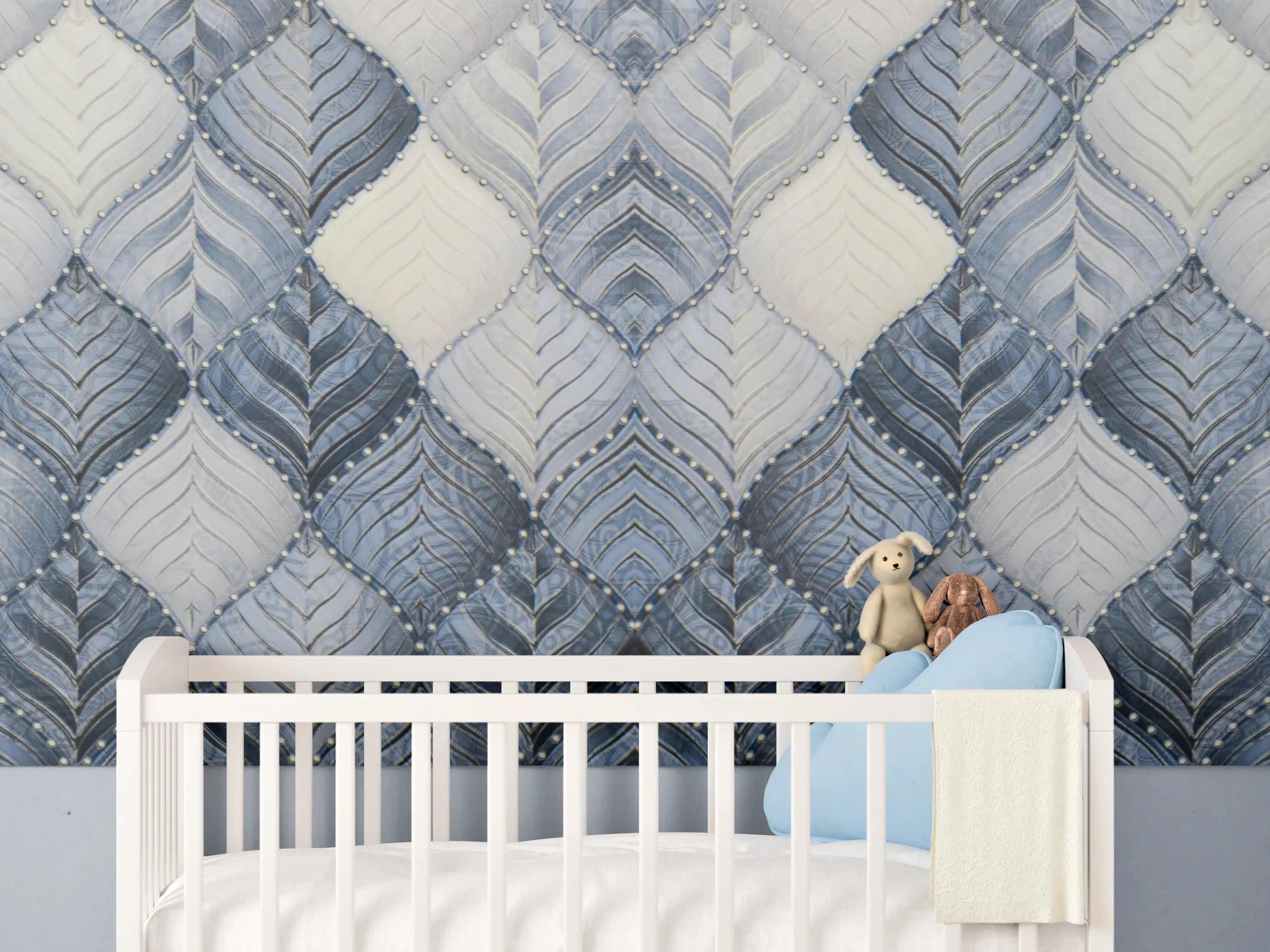 Babyzimmer Wandgestaltung - Modisches Denim-Muster in Blau und Grau