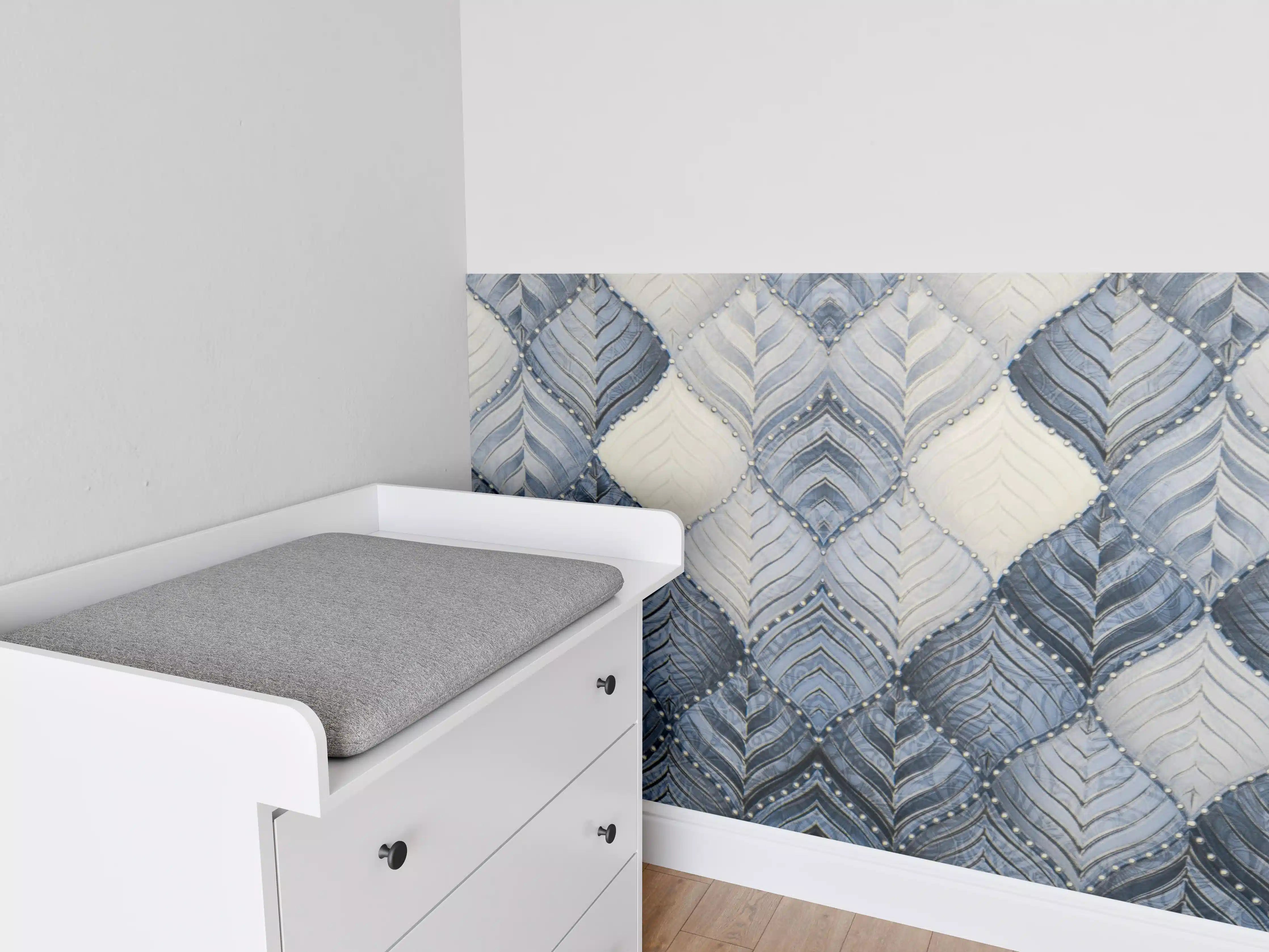 Babyzimmer Wandgestaltung - Modisches Denim-Muster in Blau und Grau