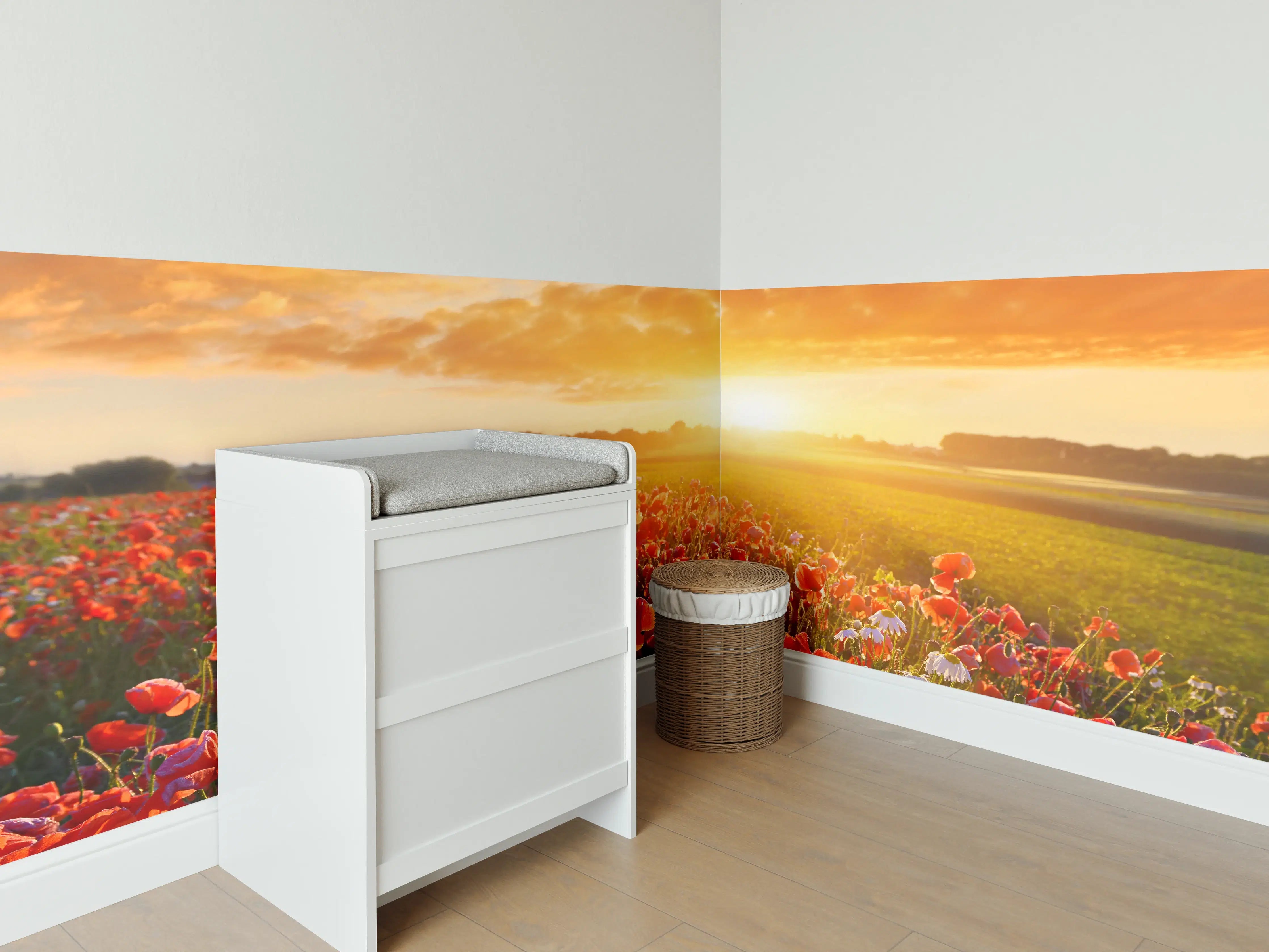 Babyzimmer Wandgestaltung - Mohnblüten bei Sonnenaufgang in Kassel