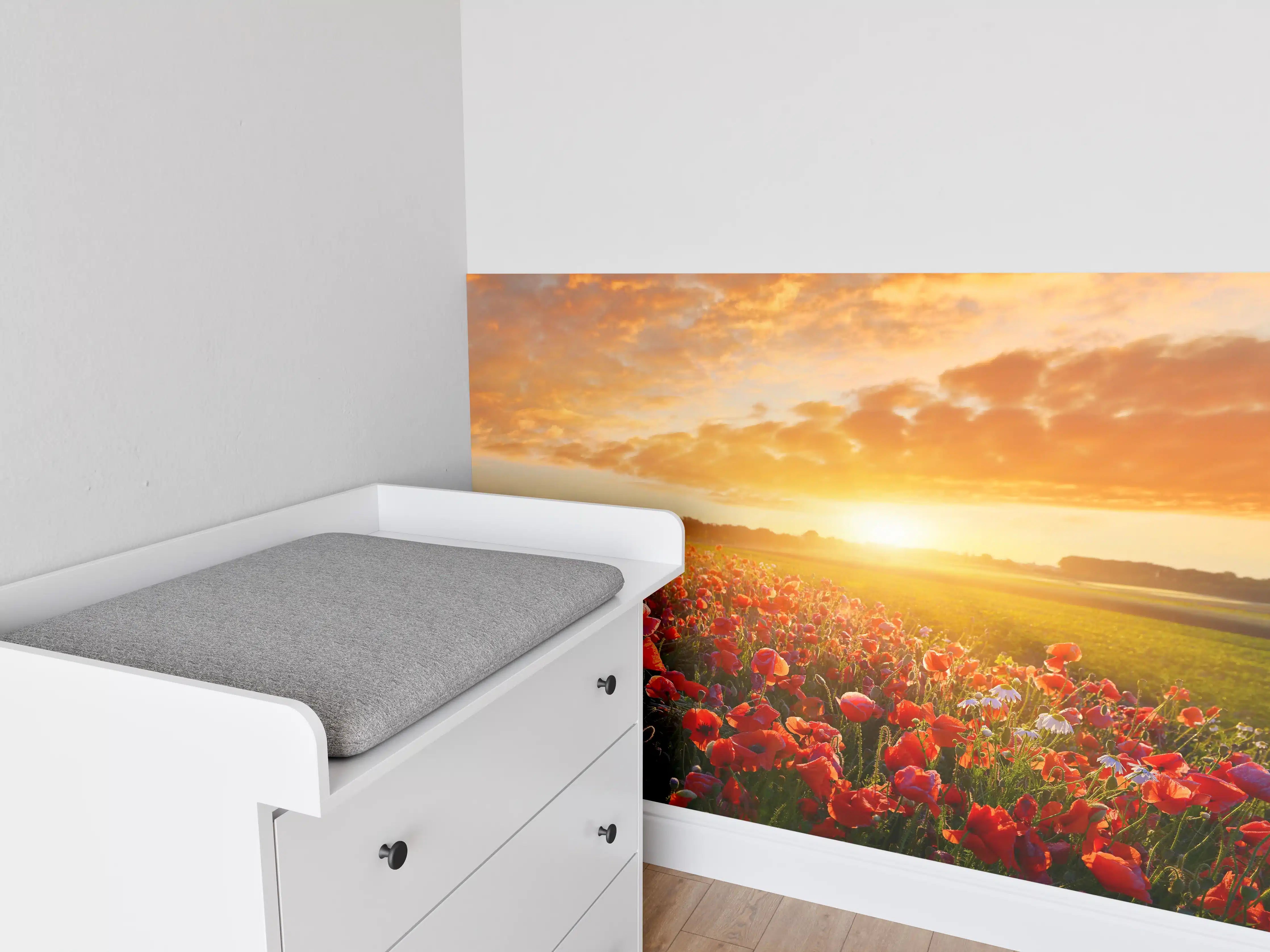Babyzimmer Wandgestaltung - Mohnblüten bei Sonnenaufgang in Kassel