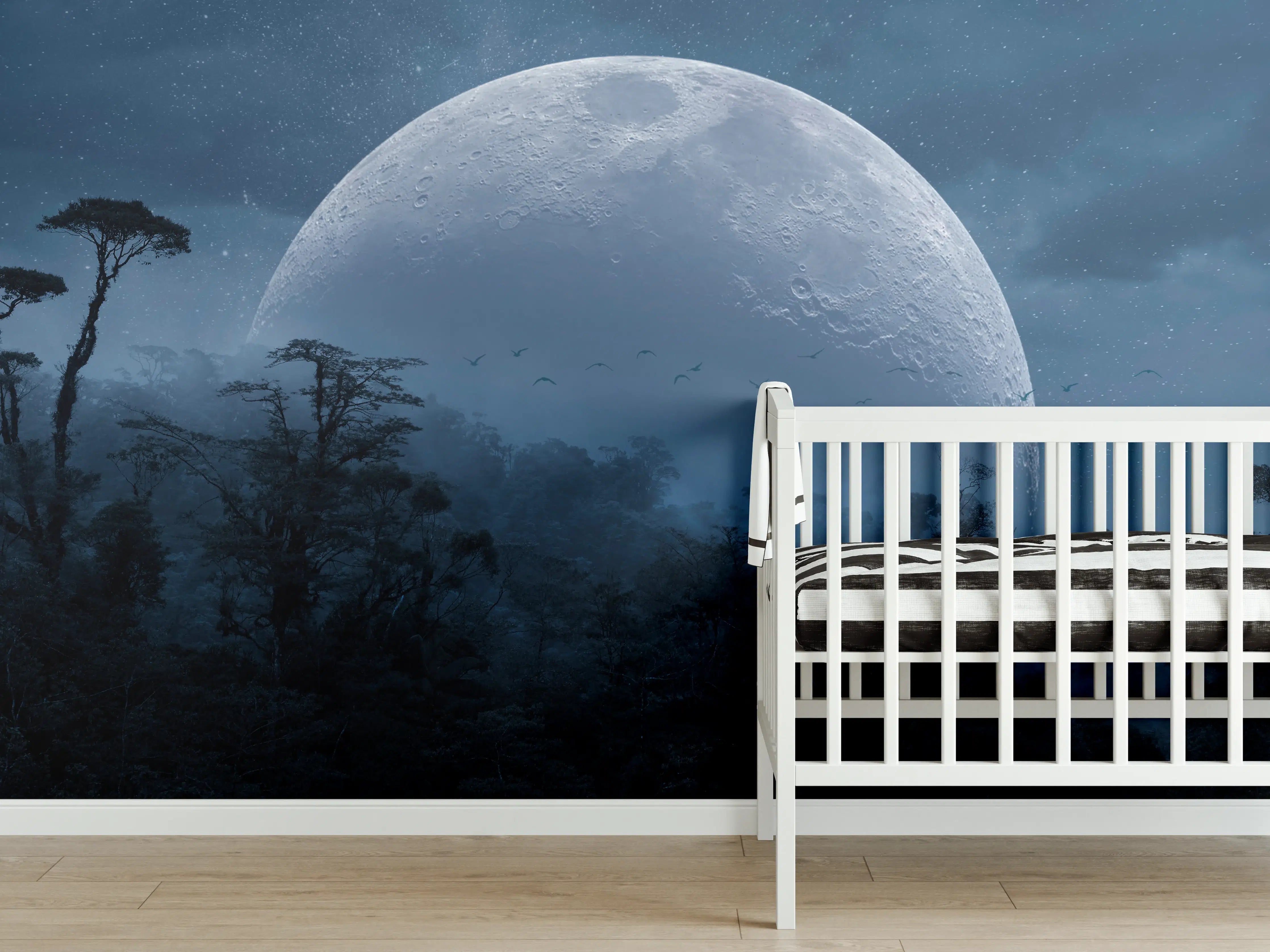 Babyzimmer Wandgestaltung - Mondlicht Dschungel Panorama