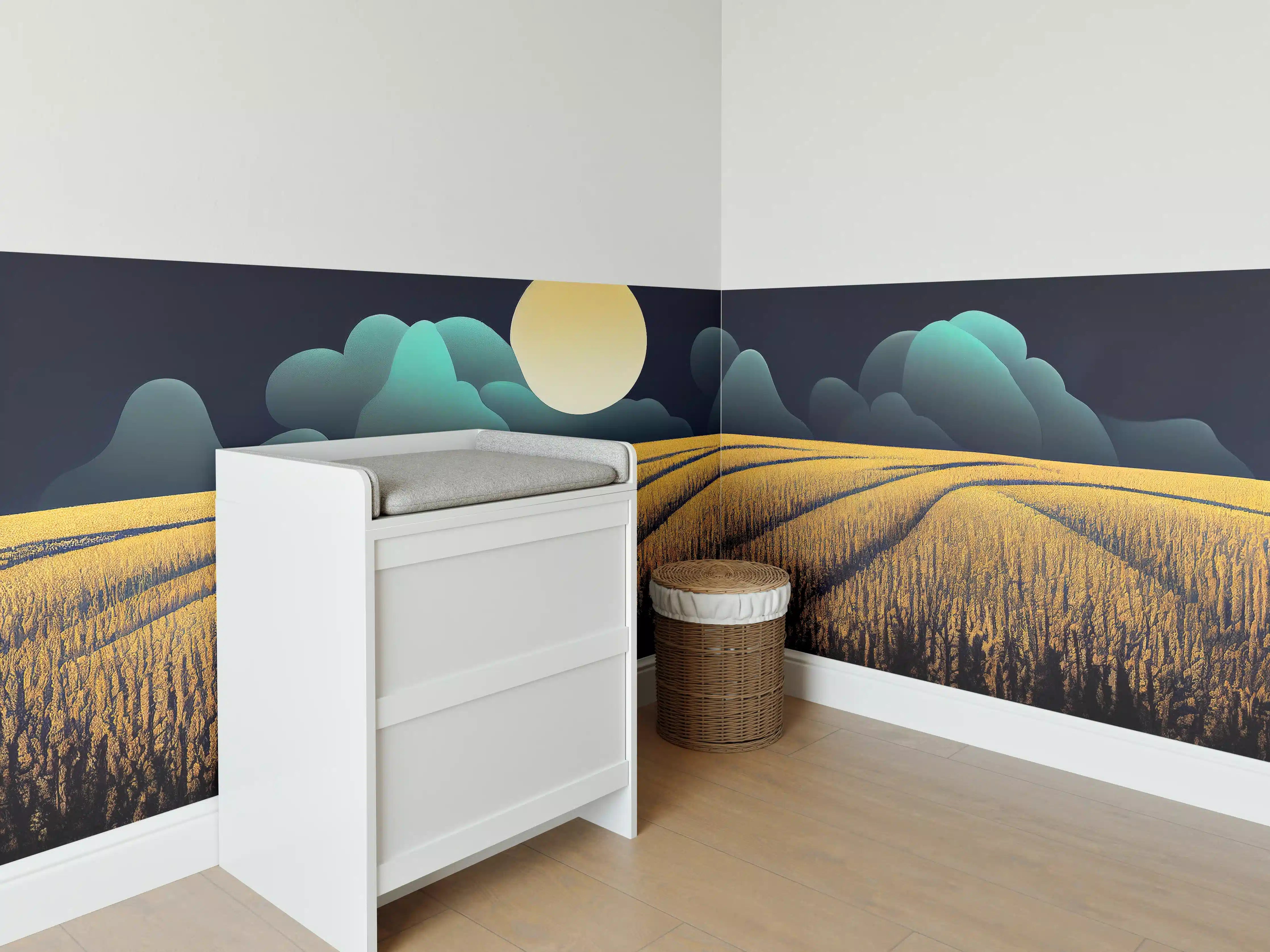 Babyzimmer Wandgestaltung - Mondnacht Kornfeld Dunkelblau