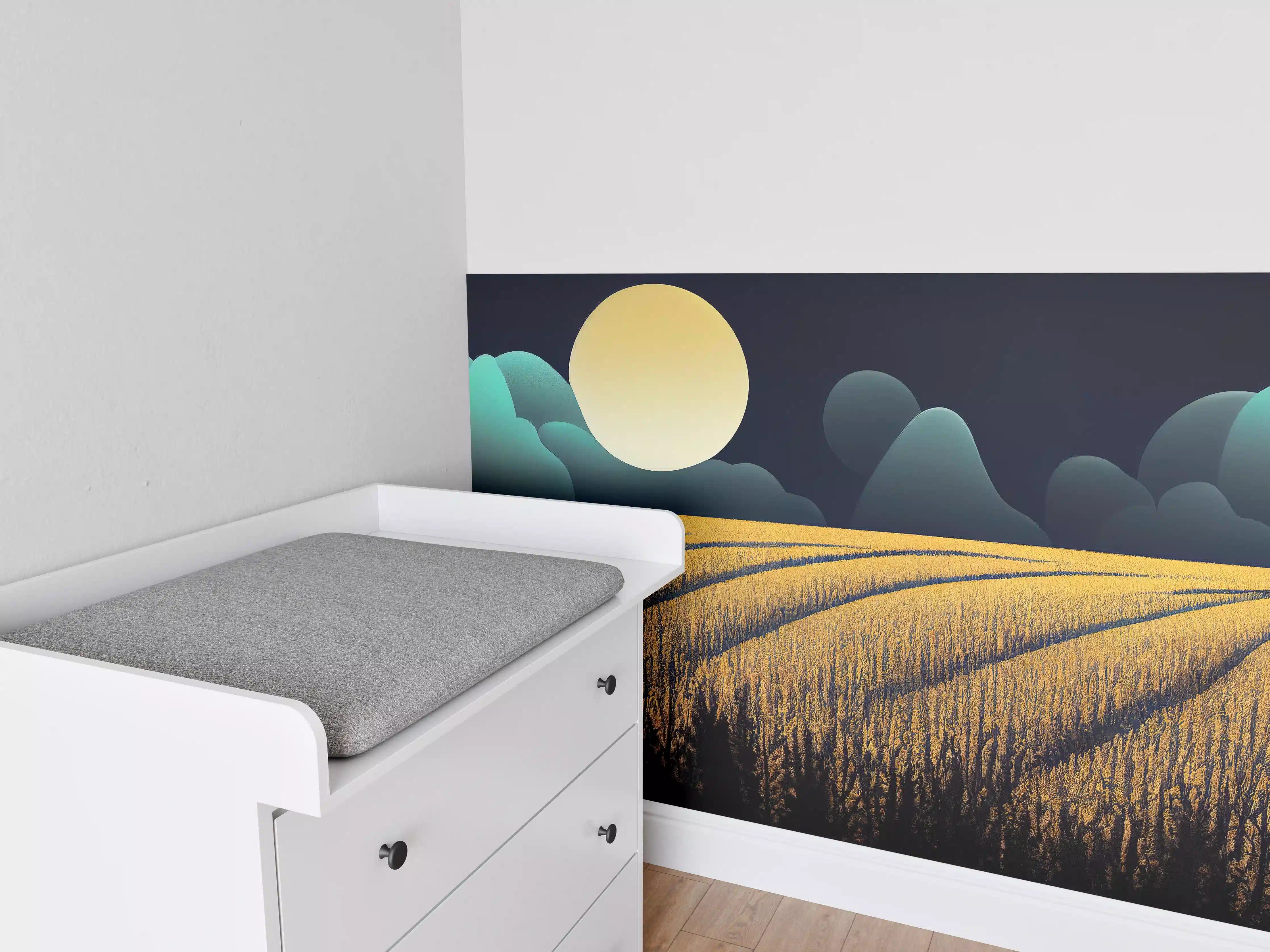 Babyzimmer Wandgestaltung - Mondnacht Kornfeld Dunkelblau