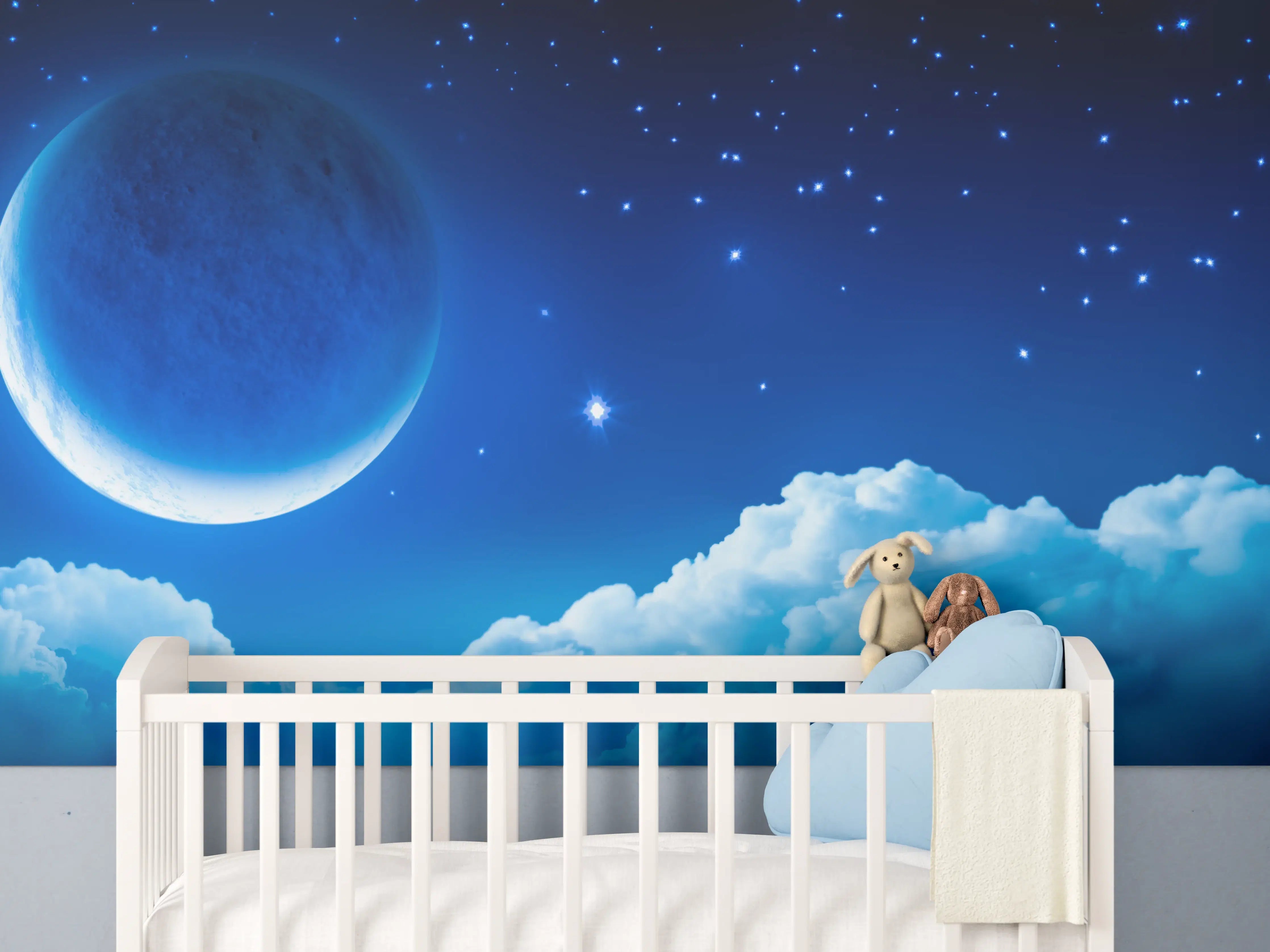 Babyzimmer Wandgestaltung - Mondnacht im Grauenschimmer