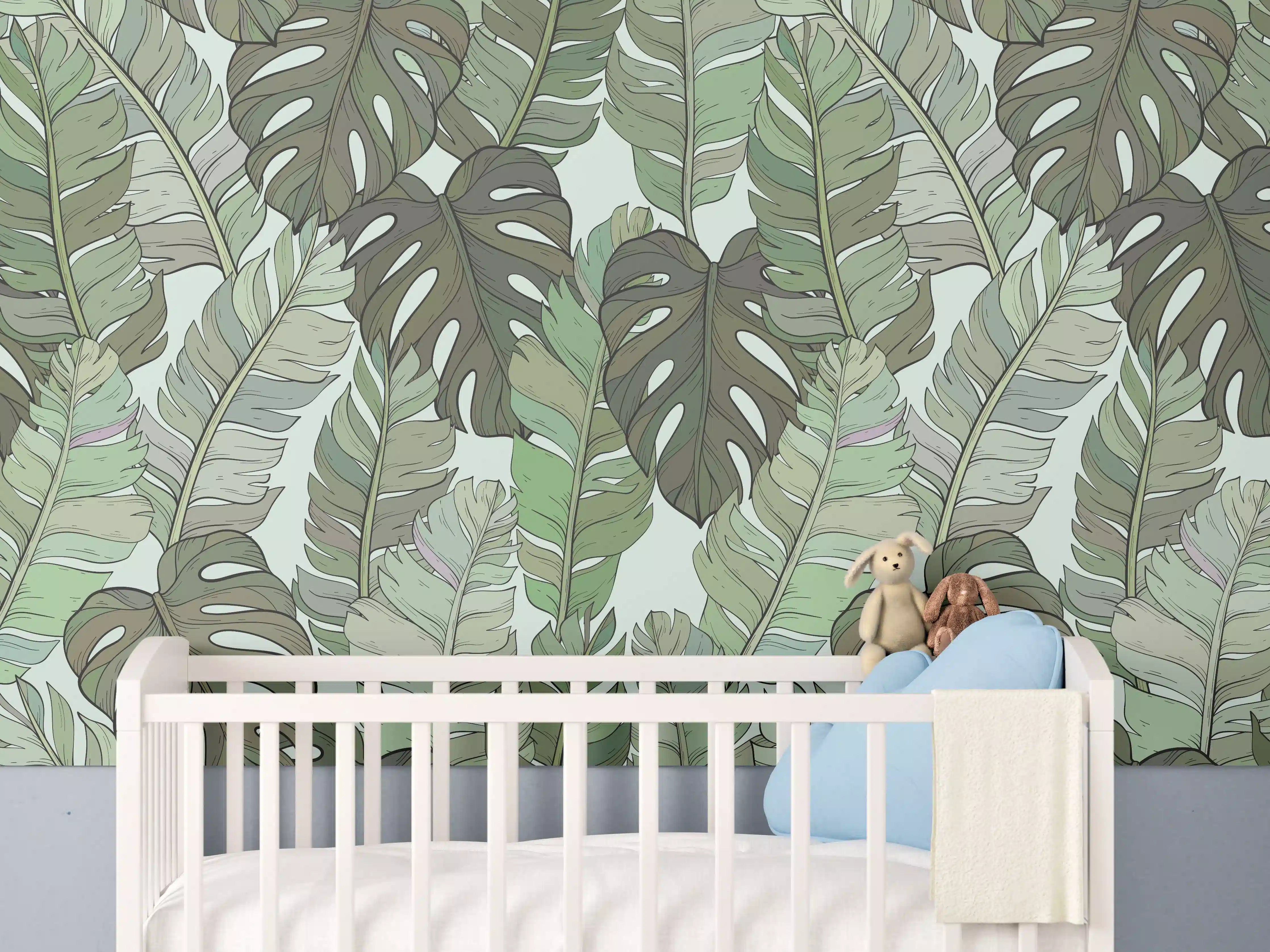Babyzimmer Wandgestaltung - Monstera-Blätter – Tropische Eleganz