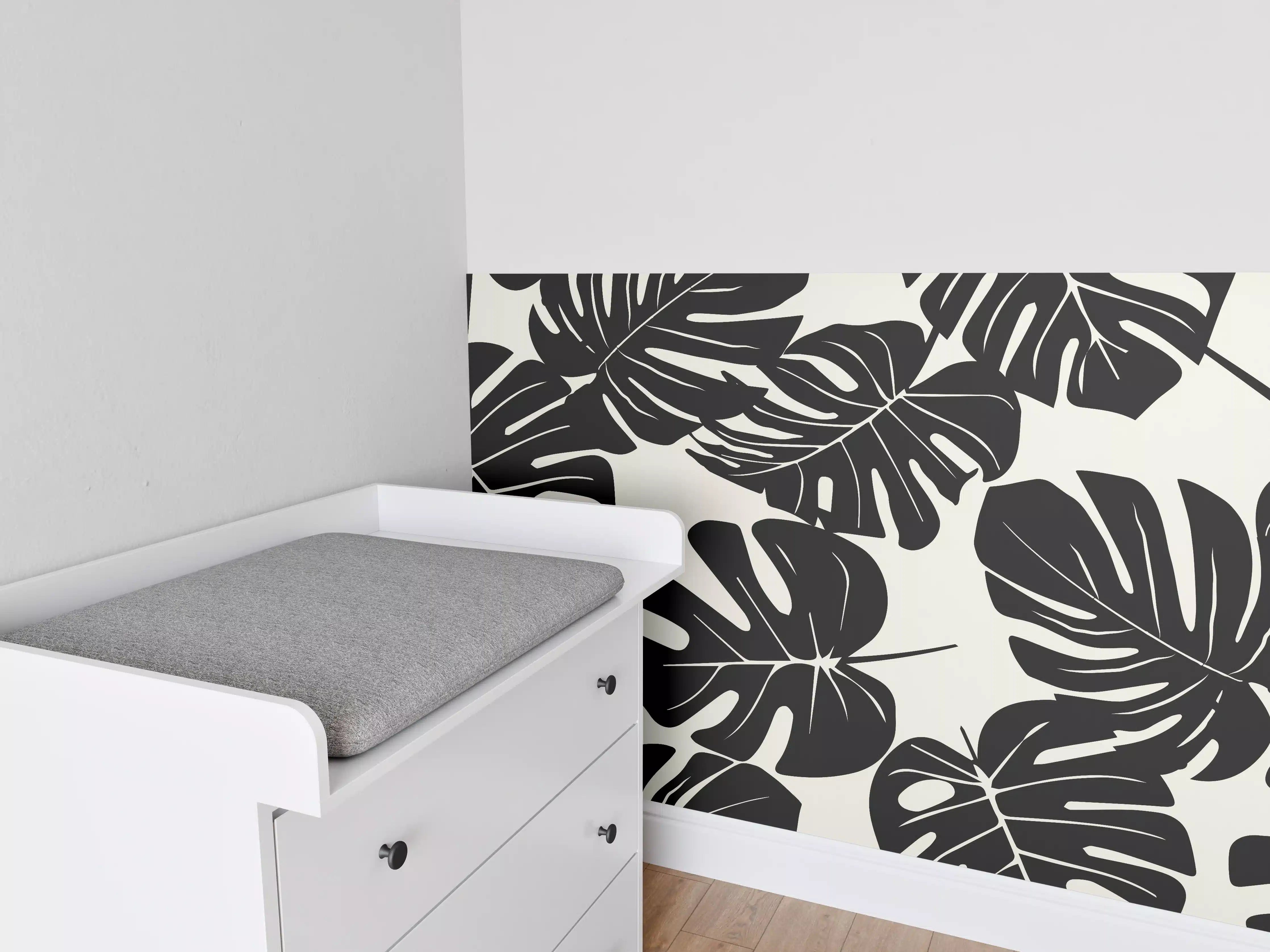 Babyzimmer Wandgestaltung - Monstera Schwarz-Beige Muster