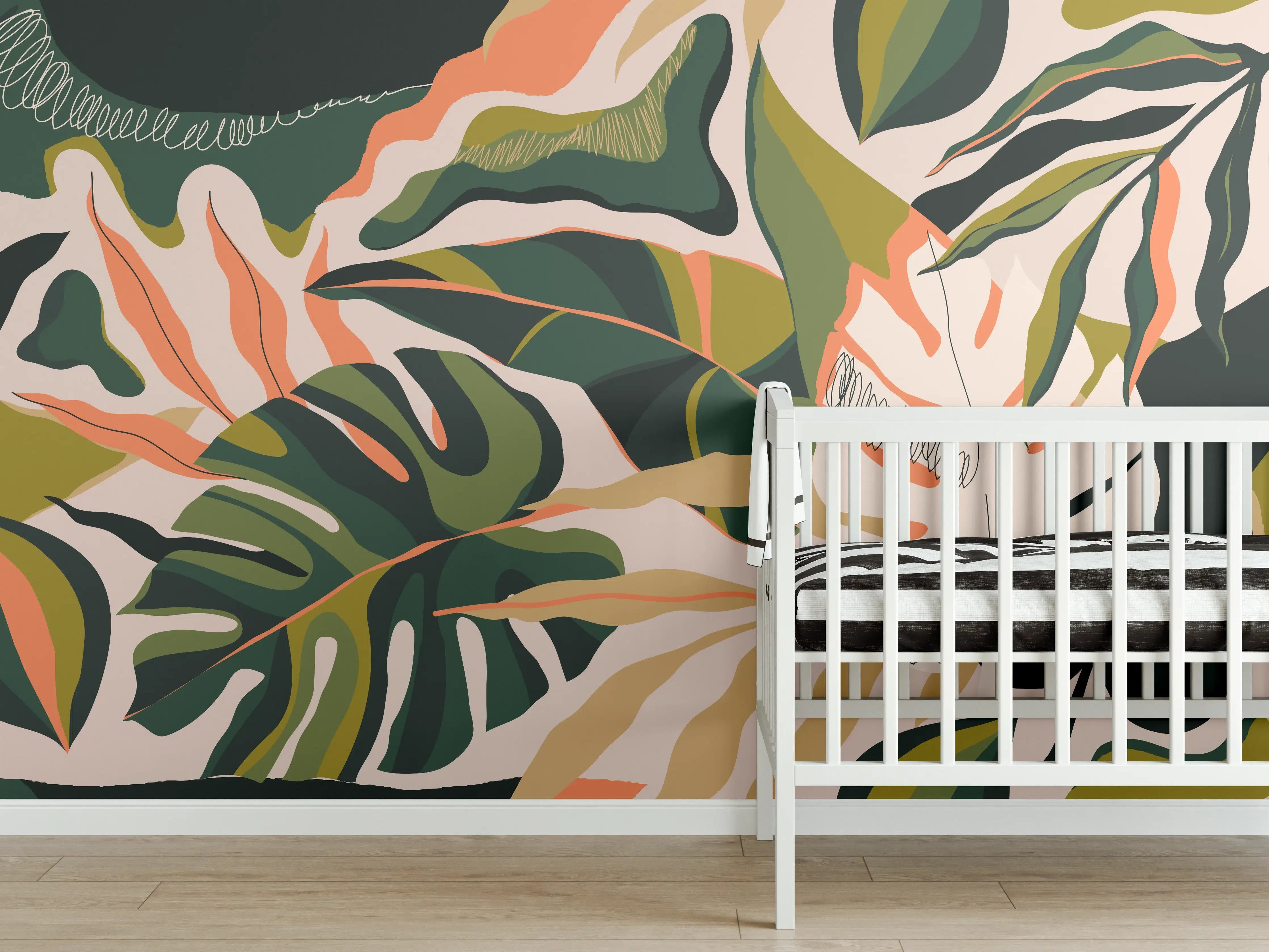 Babyzimmer Wandgestaltung - Monstera Tropic Blattmuster