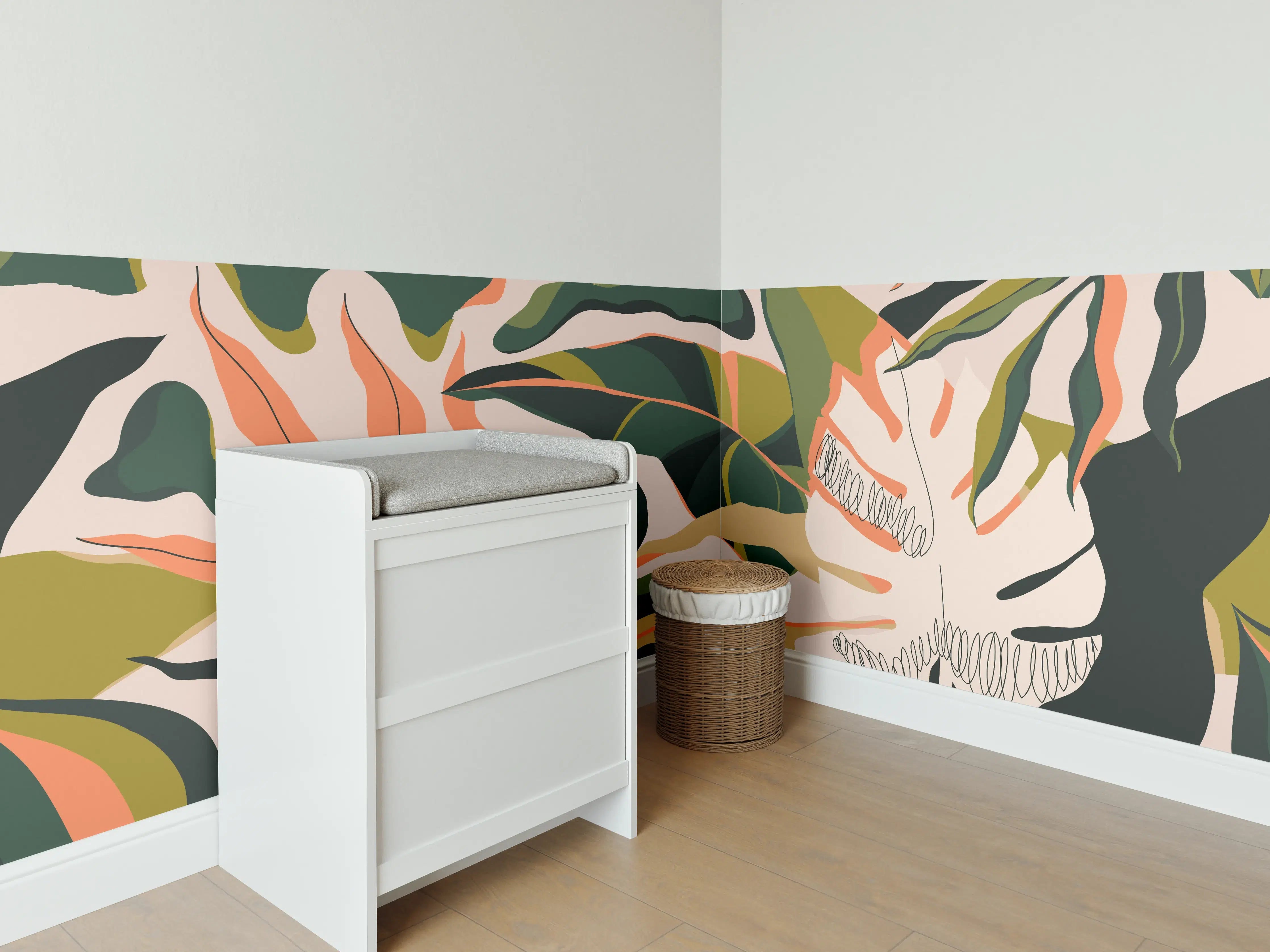 Babyzimmer Wandgestaltung - Monstera Tropic Blattmuster