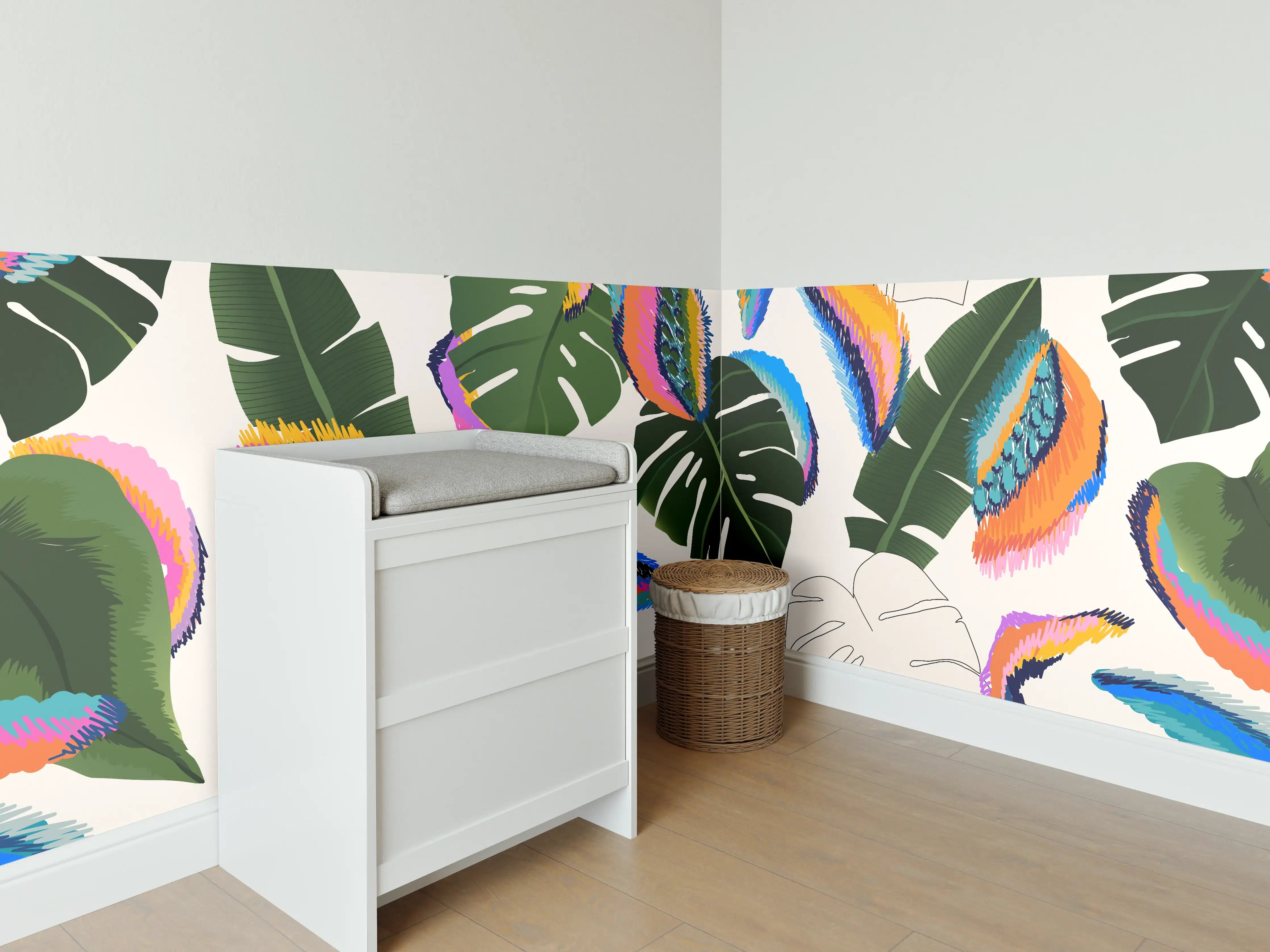 Babyzimmer Wandgestaltung - Monstera Tropic Bunte Blätter