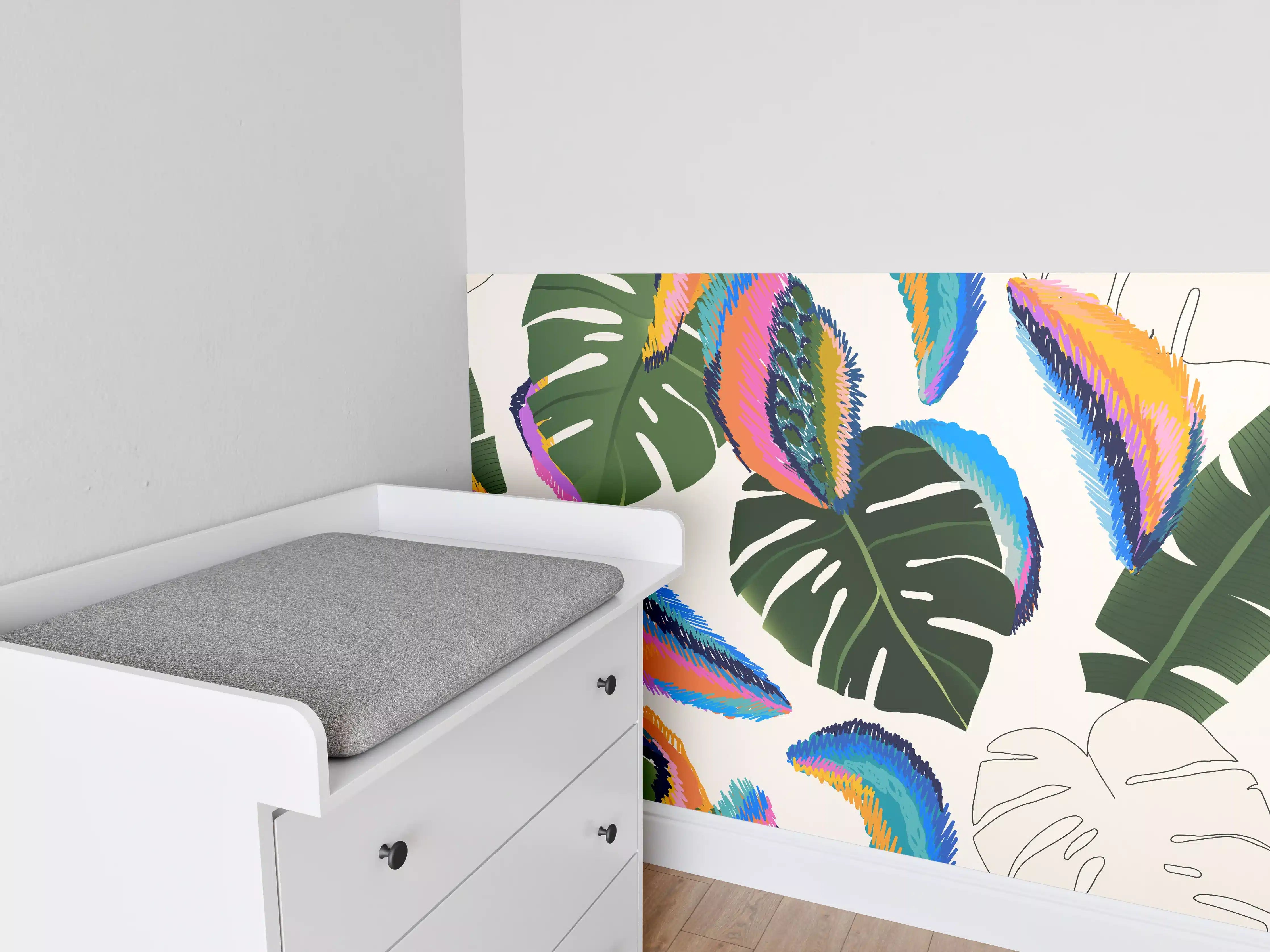 Babyzimmer Wandgestaltung - Monstera Tropic Bunte Blätter