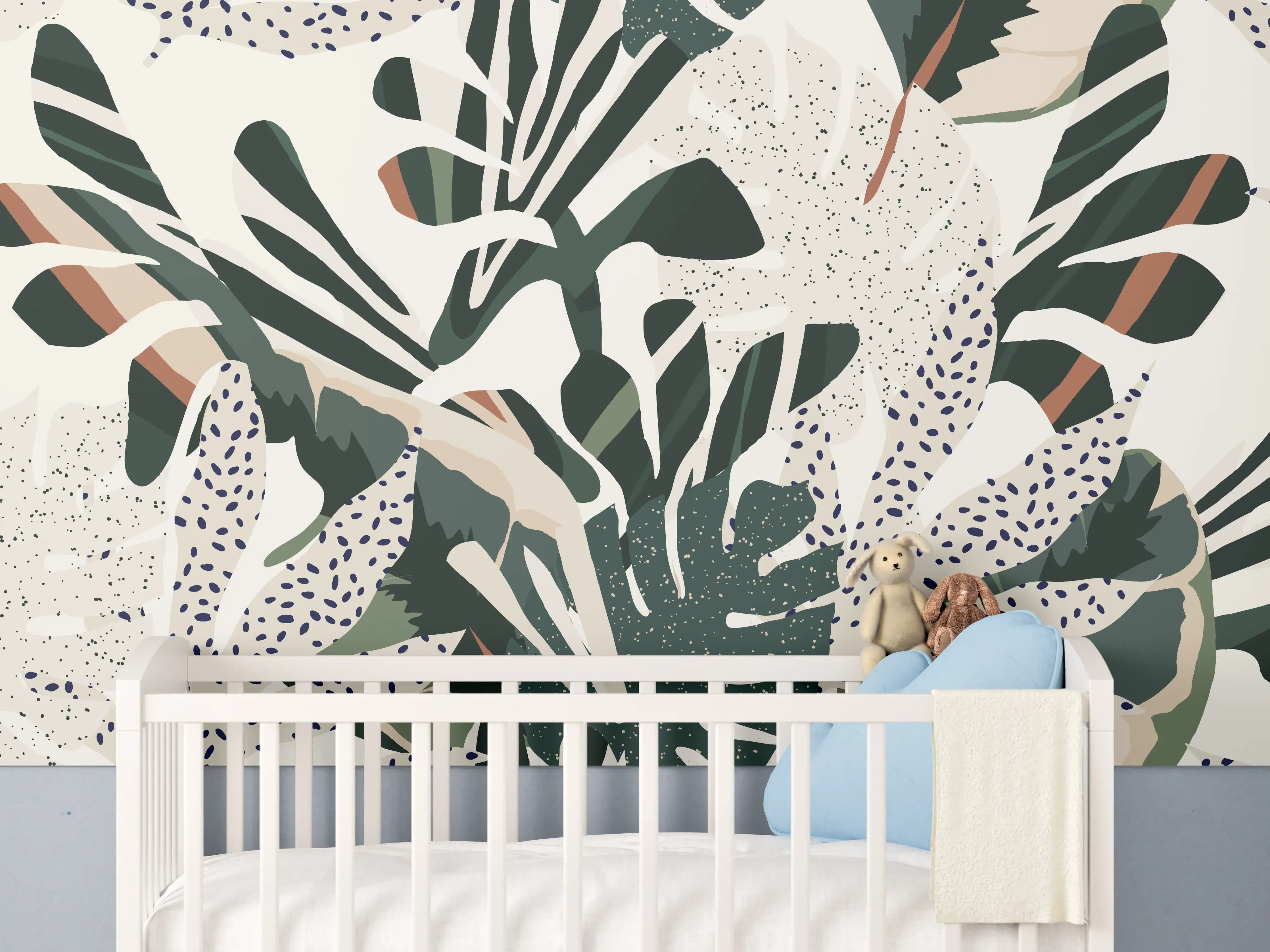 Babyzimmer Wandgestaltung - Monstera Tropic Grün-Beige