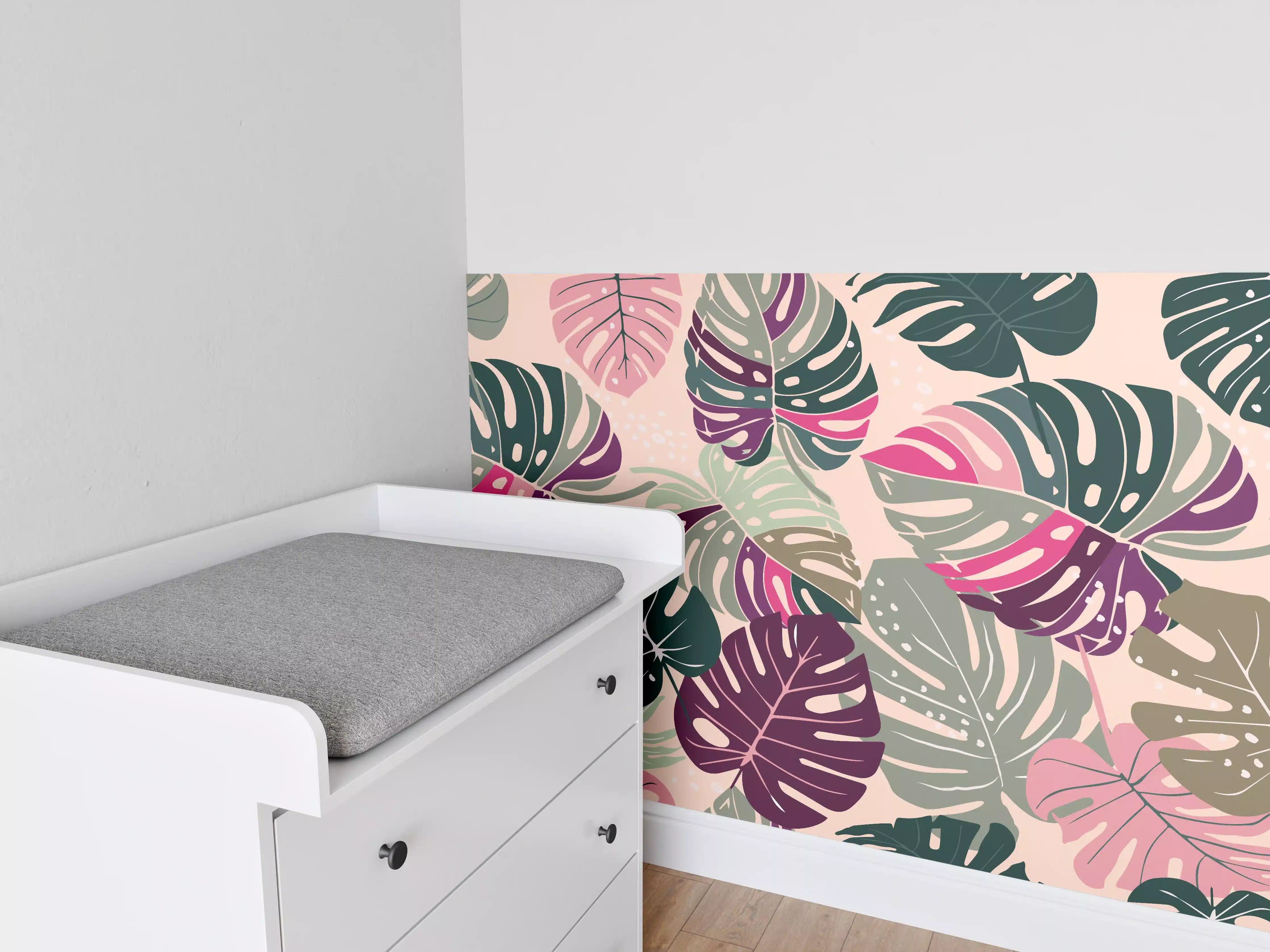Babyzimmer Wandgestaltung - Monstera Tropic Rosa-Grün