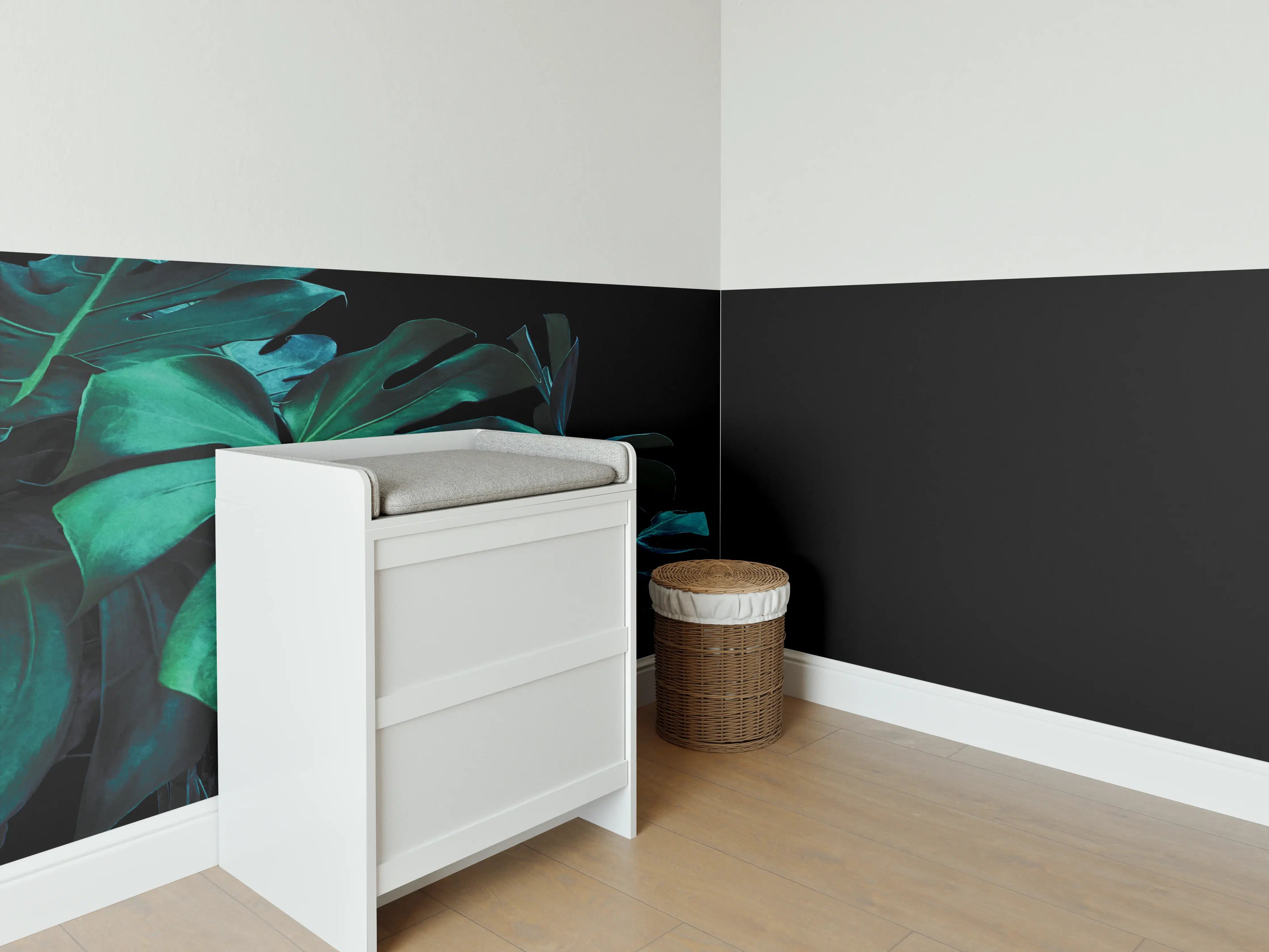 Babyzimmer Wandgestaltung - Monstera deliciosa - tropische Blätter