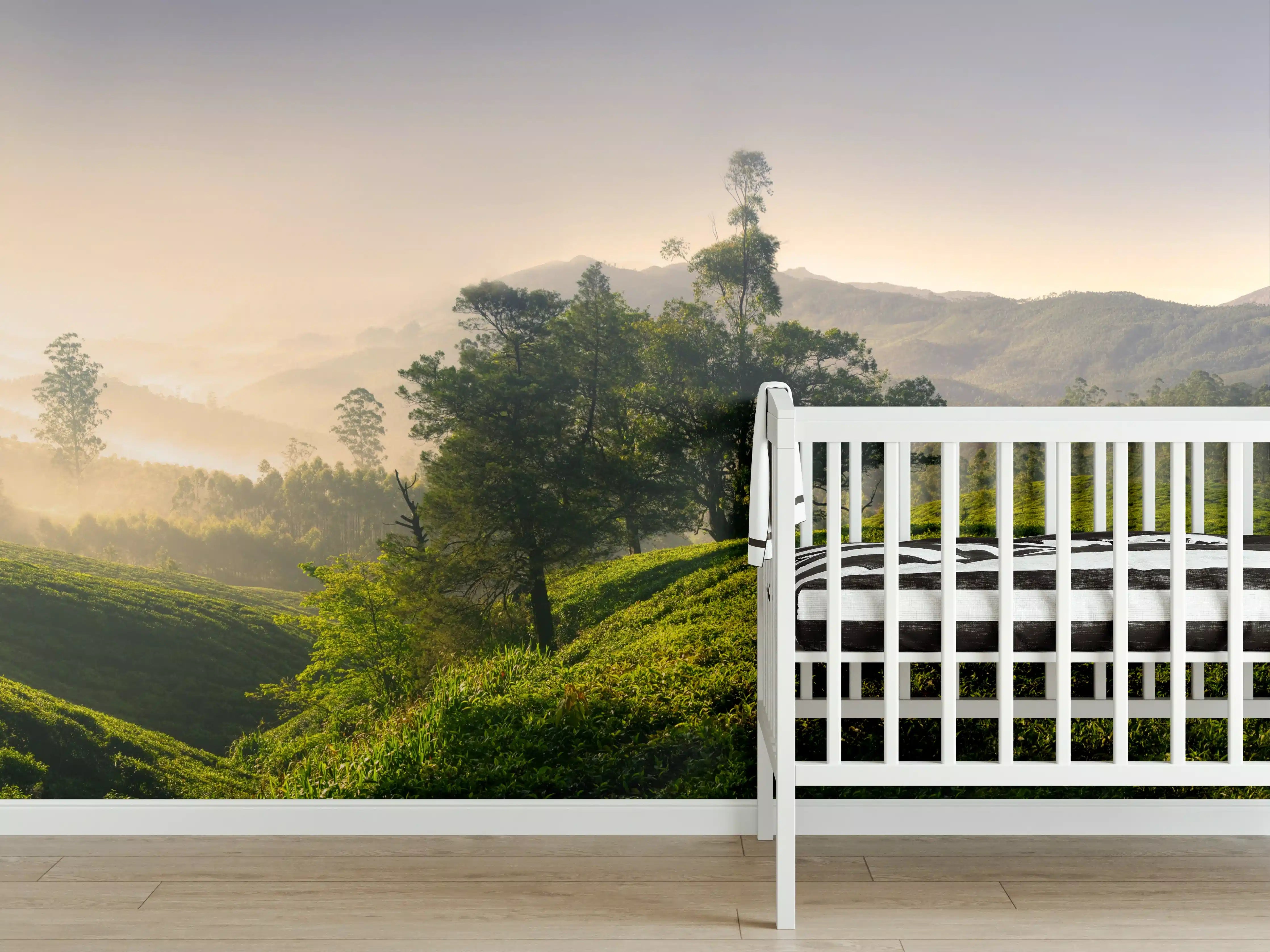 Babyzimmer Wandgestaltung - Morgendliche Grauhügel bei Sonnenaufgang