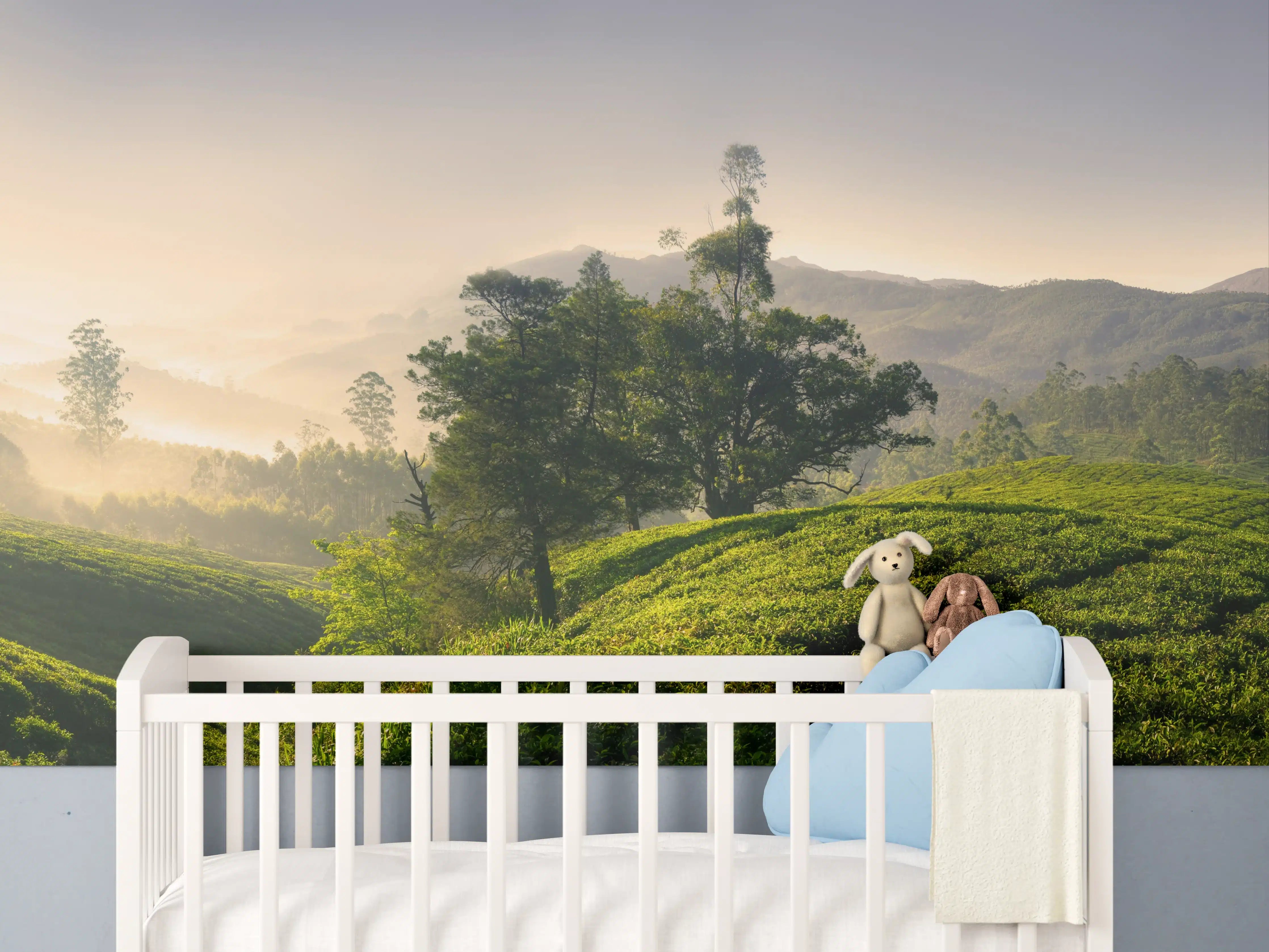 Babyzimmer Wandgestaltung - Morgendliche Grauhügel bei Sonnenaufgang