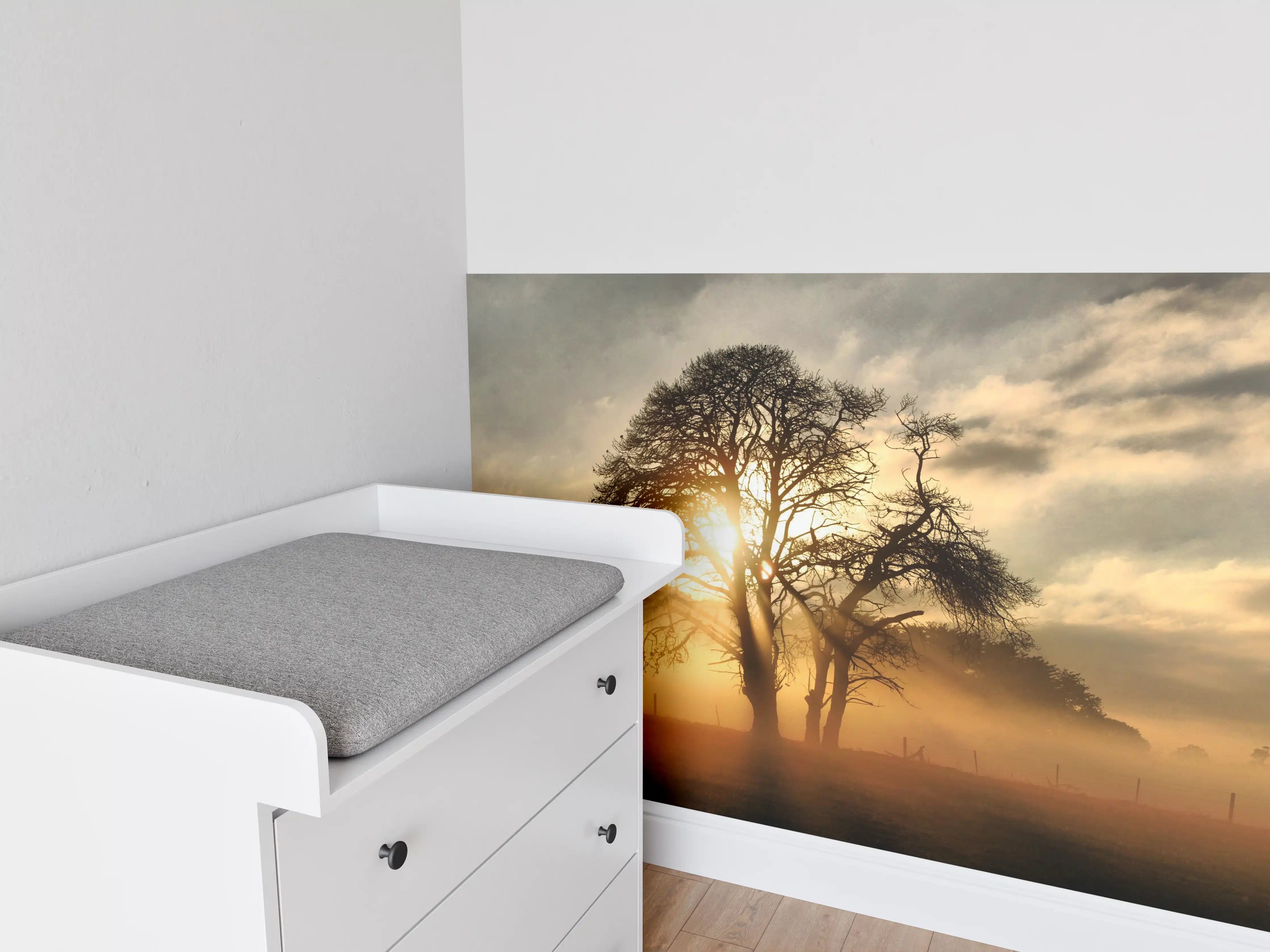 Babyzimmer Wandgestaltung - Morgenlicht durch graue Zweige
