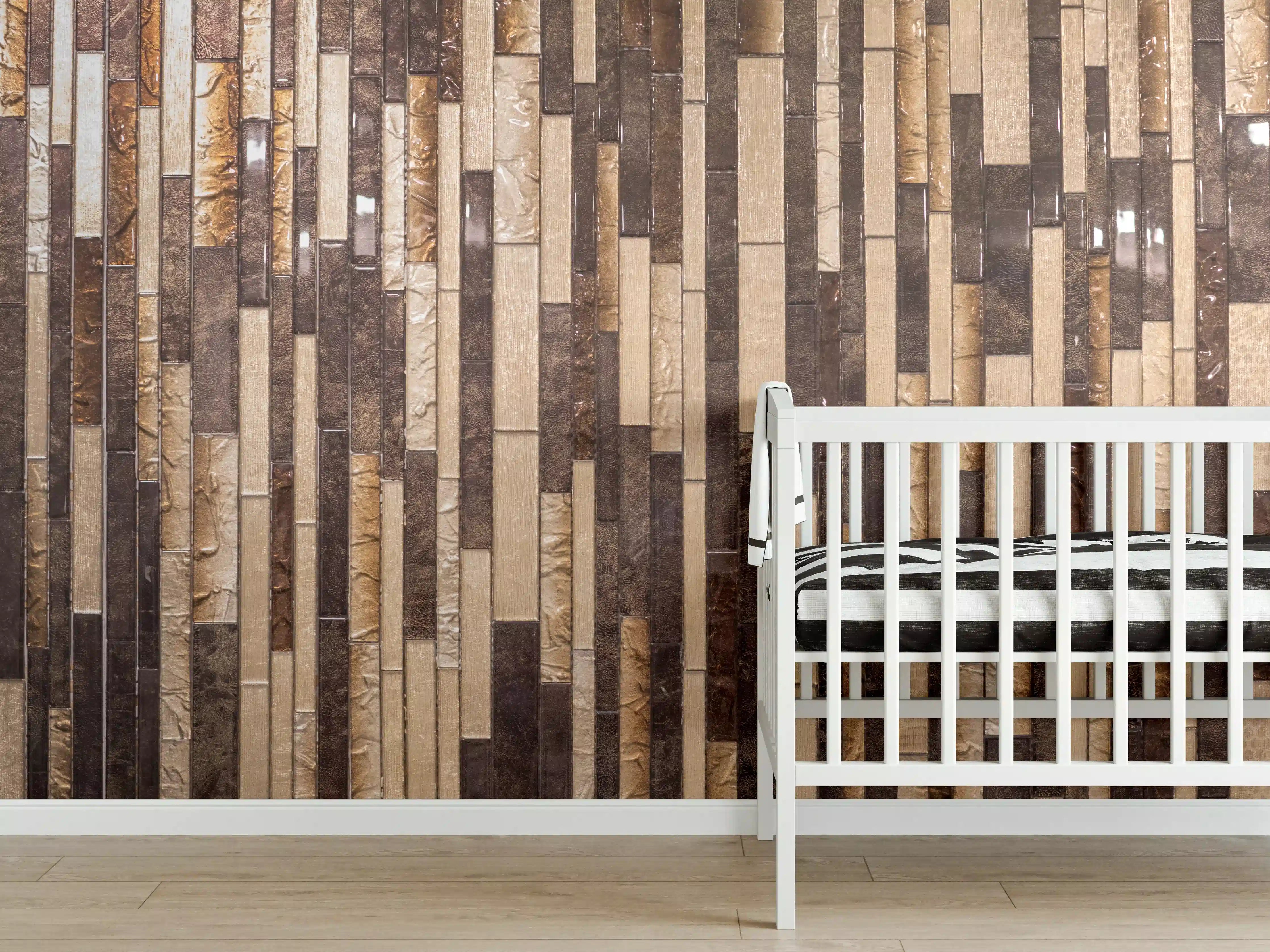 Babyzimmer Wandgestaltung - Mosaik Holzoptik Braun Beige