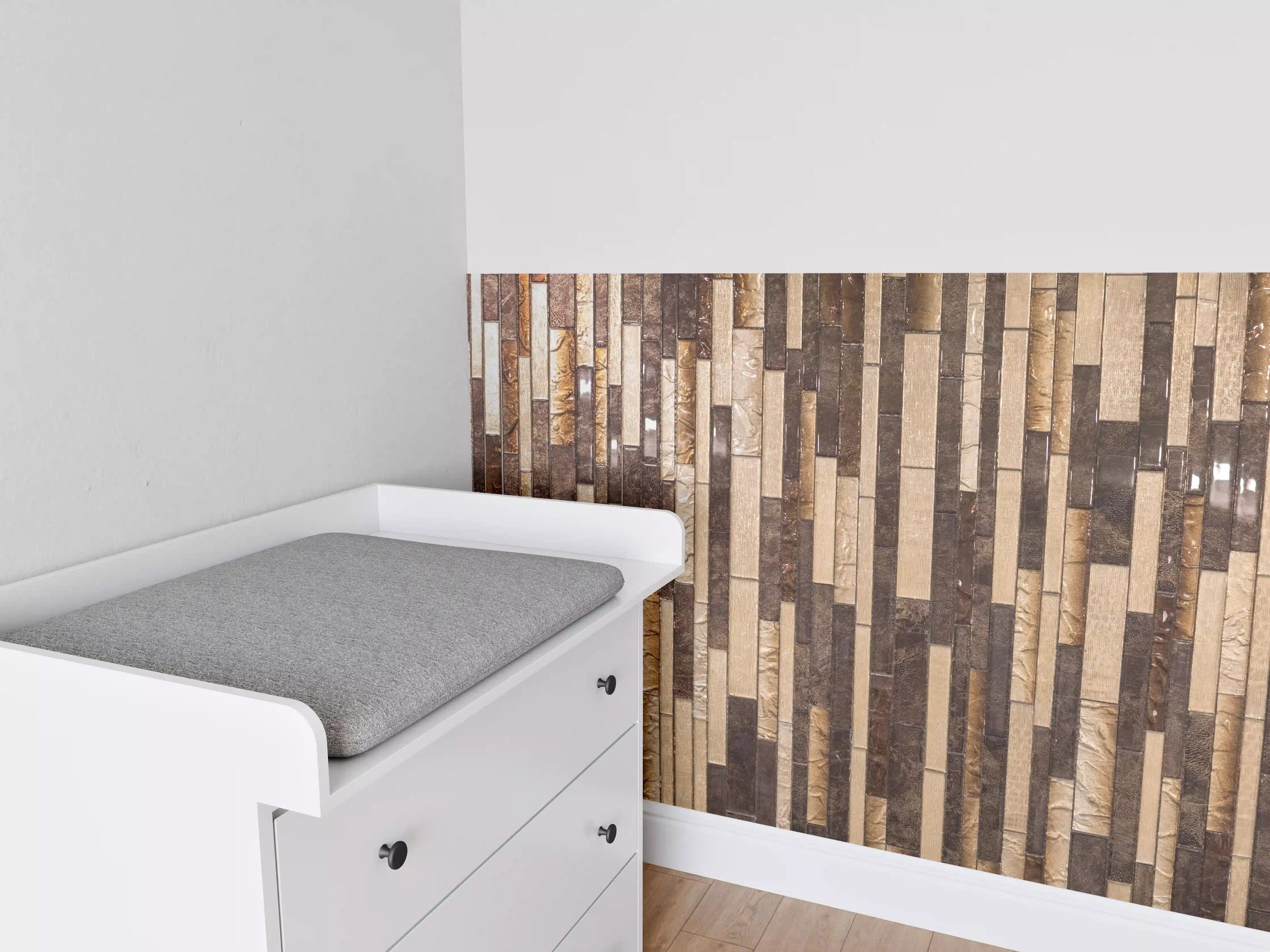 Babyzimmer Wandgestaltung - Mosaik Holzoptik Braun Beige