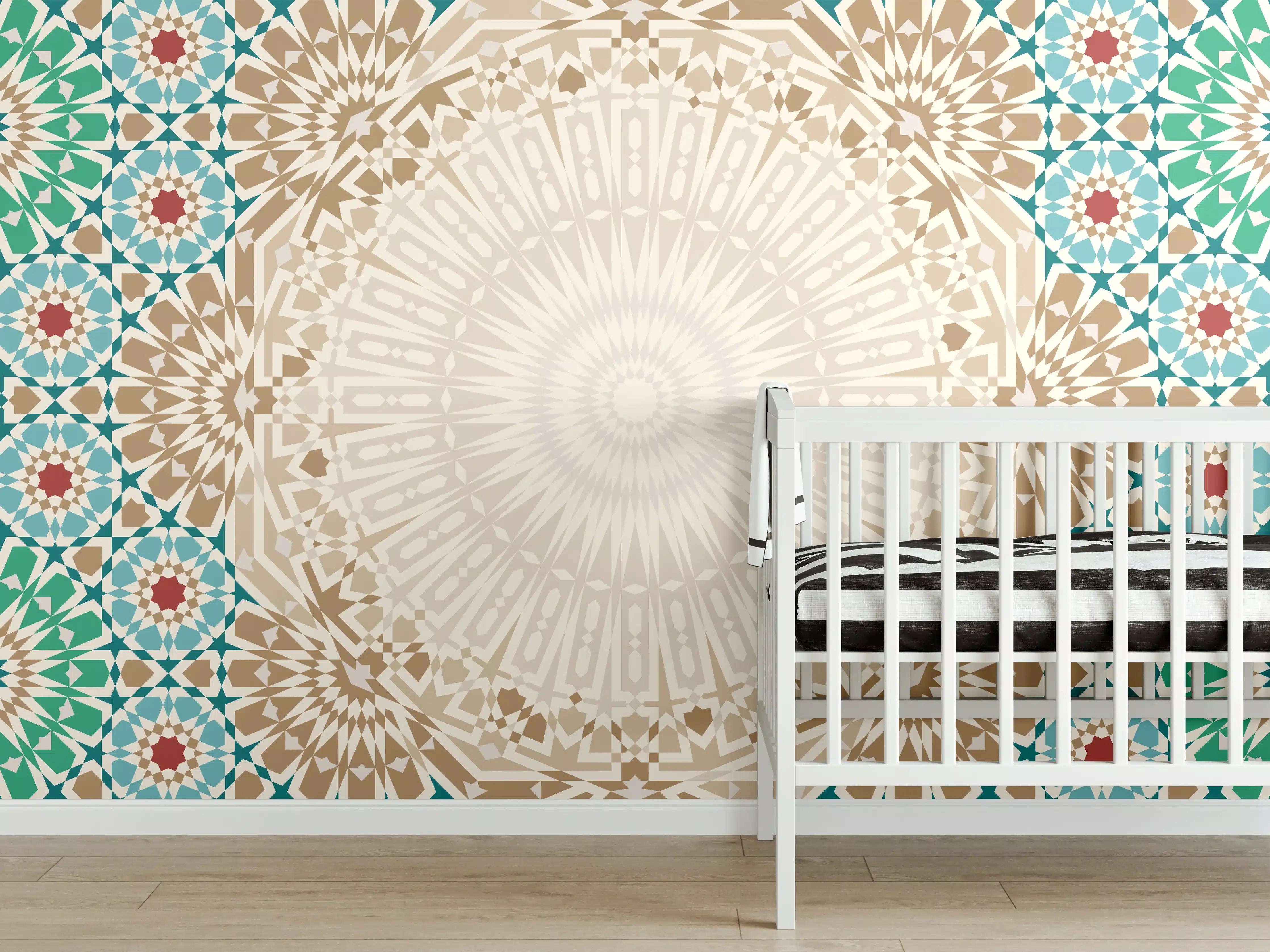 Babyzimmer Wandgestaltung - Mosaikart mit mediterranen Farben und Mustern