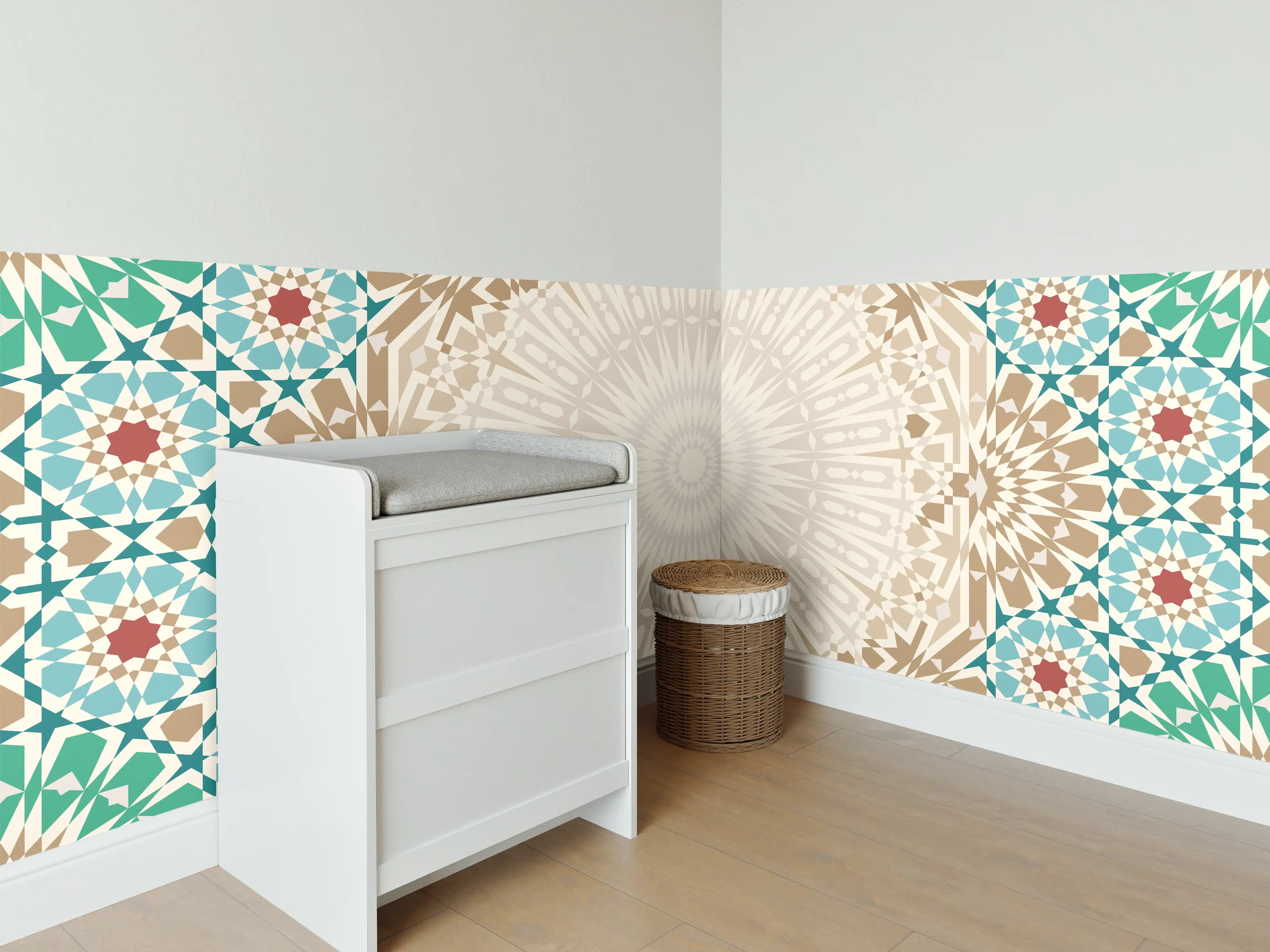 Babyzimmer Wandgestaltung - Mosaikart mit mediterranen Farben und Mustern