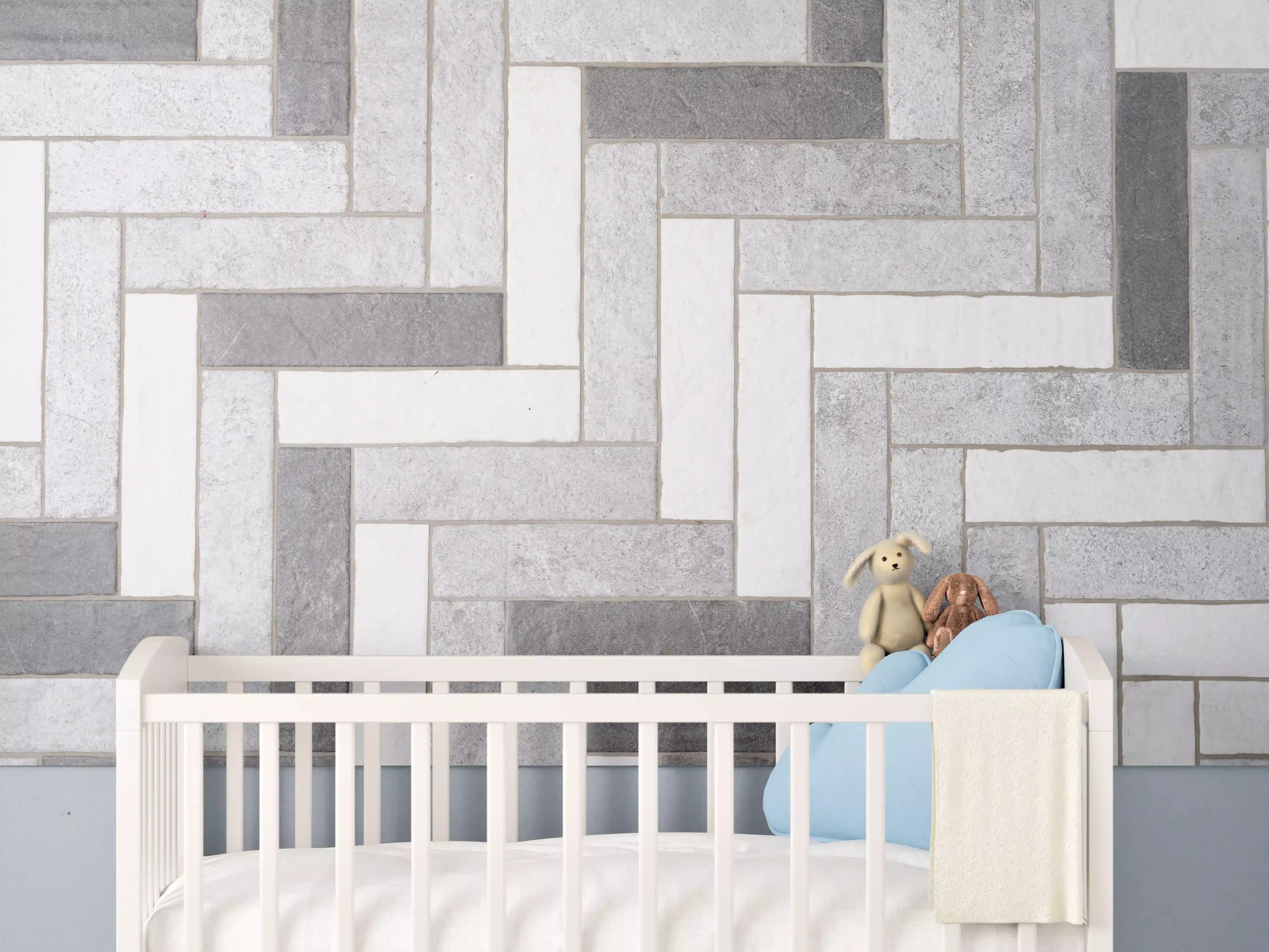 Babyzimmer Wandgestaltung - Mosaikbodenfliesen in Rechtecken