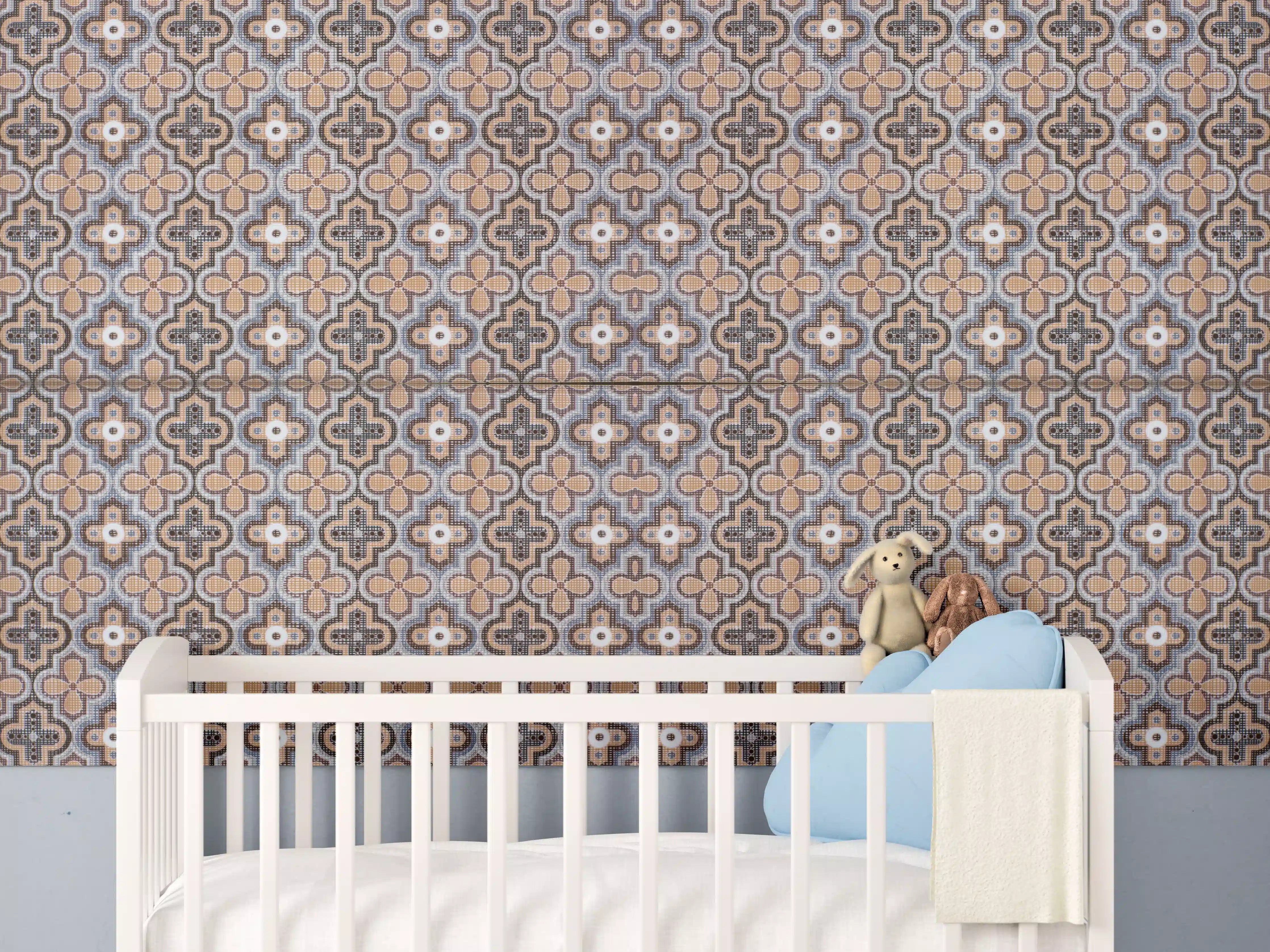 Babyzimmer Wandgestaltung - Mosaikfliesen in warmen Erdtönen