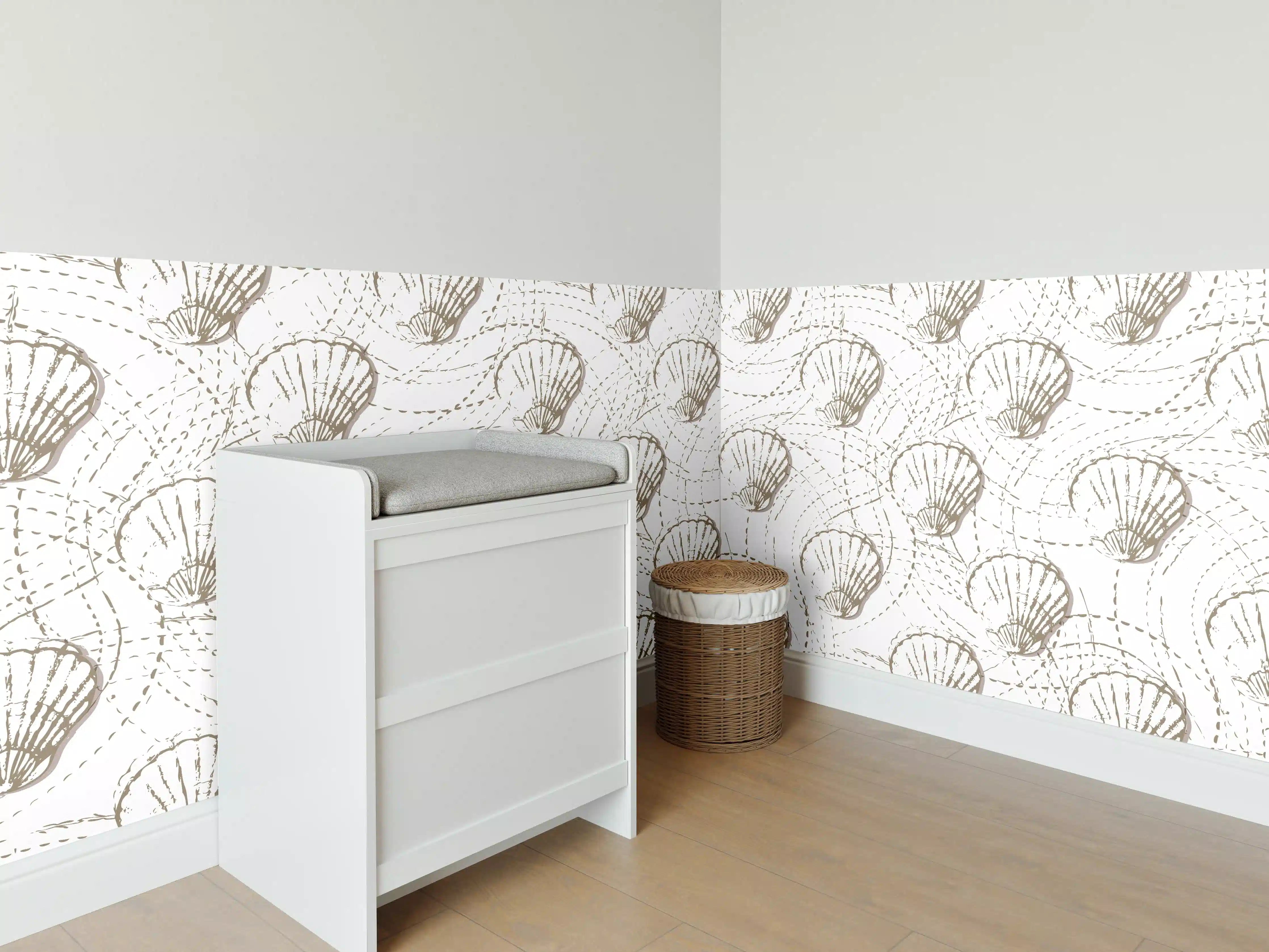 Babyzimmer Wandgestaltung - Muschel-Muster Weiß-Beige